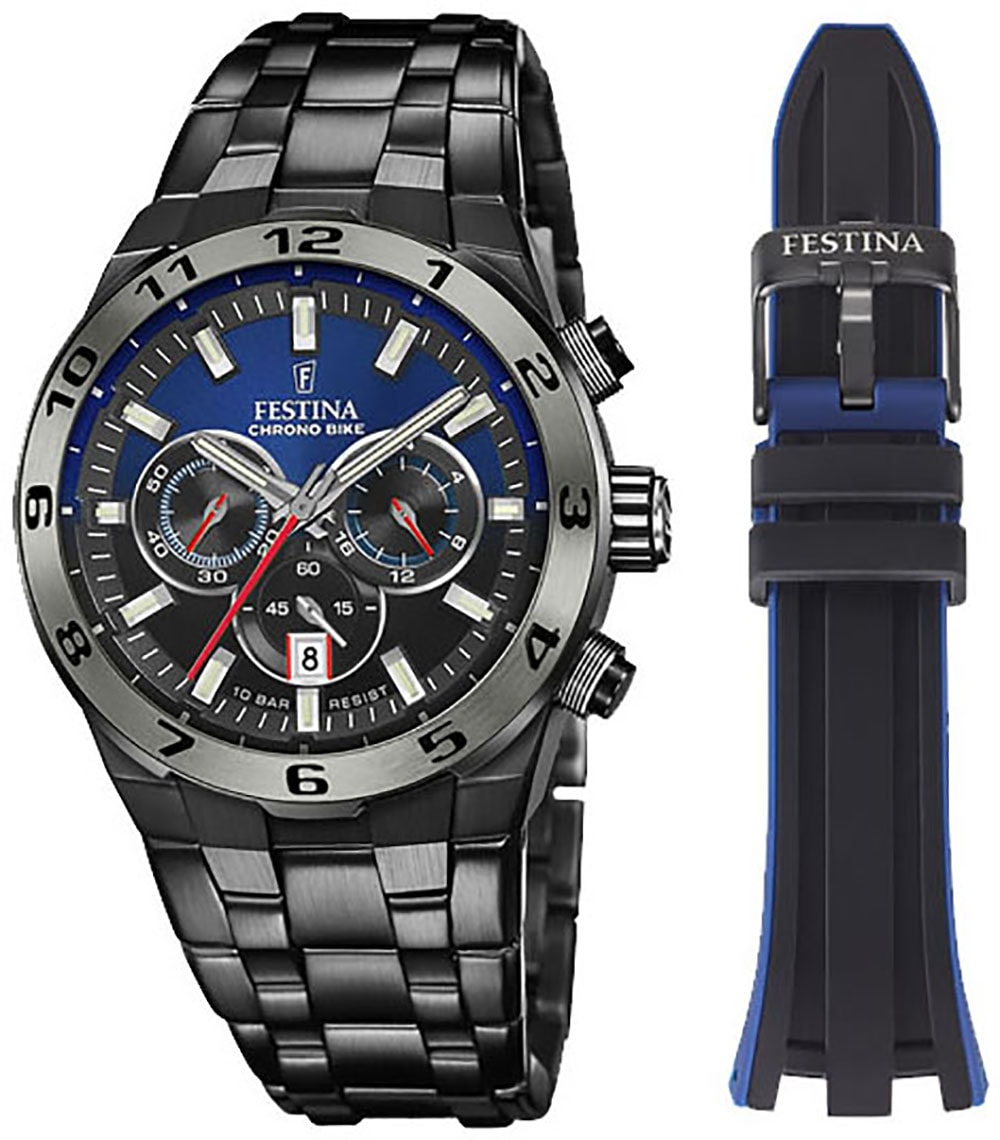 Festina Chronograph »Chrono Bike 2024 - Special Edition«, (Set, 3 tlg., Uhr mit Wechselband und Werkzeug), Armbanduhr, Quarzuhr, Herrenuhr, Stoppfunktion, Special Edition