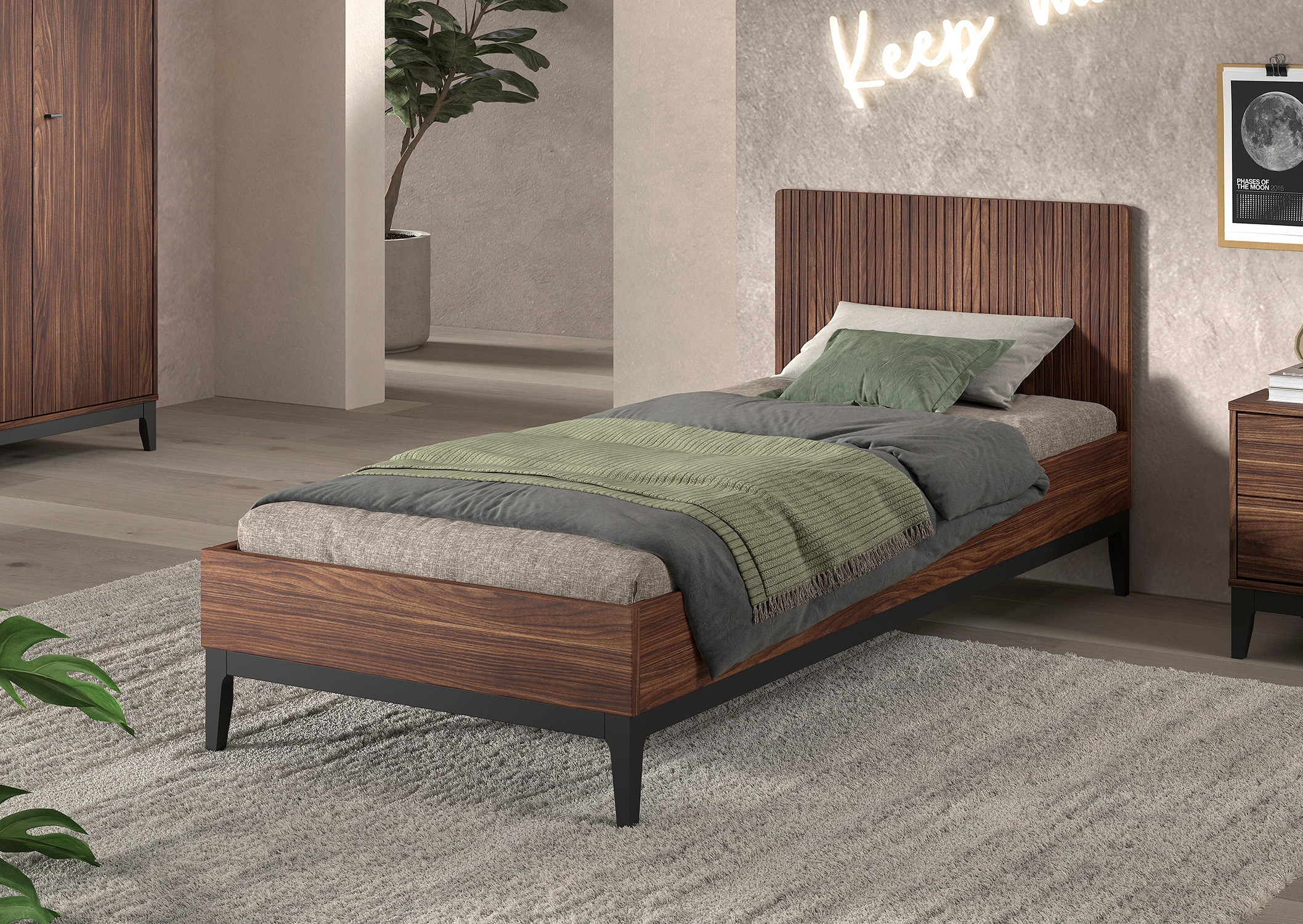 Vipack Einzelbett »Ilyas 90 x 200 cm Liegefläche, gradliniges Design« Melamin Oberfläche in Nussbaum Dekor