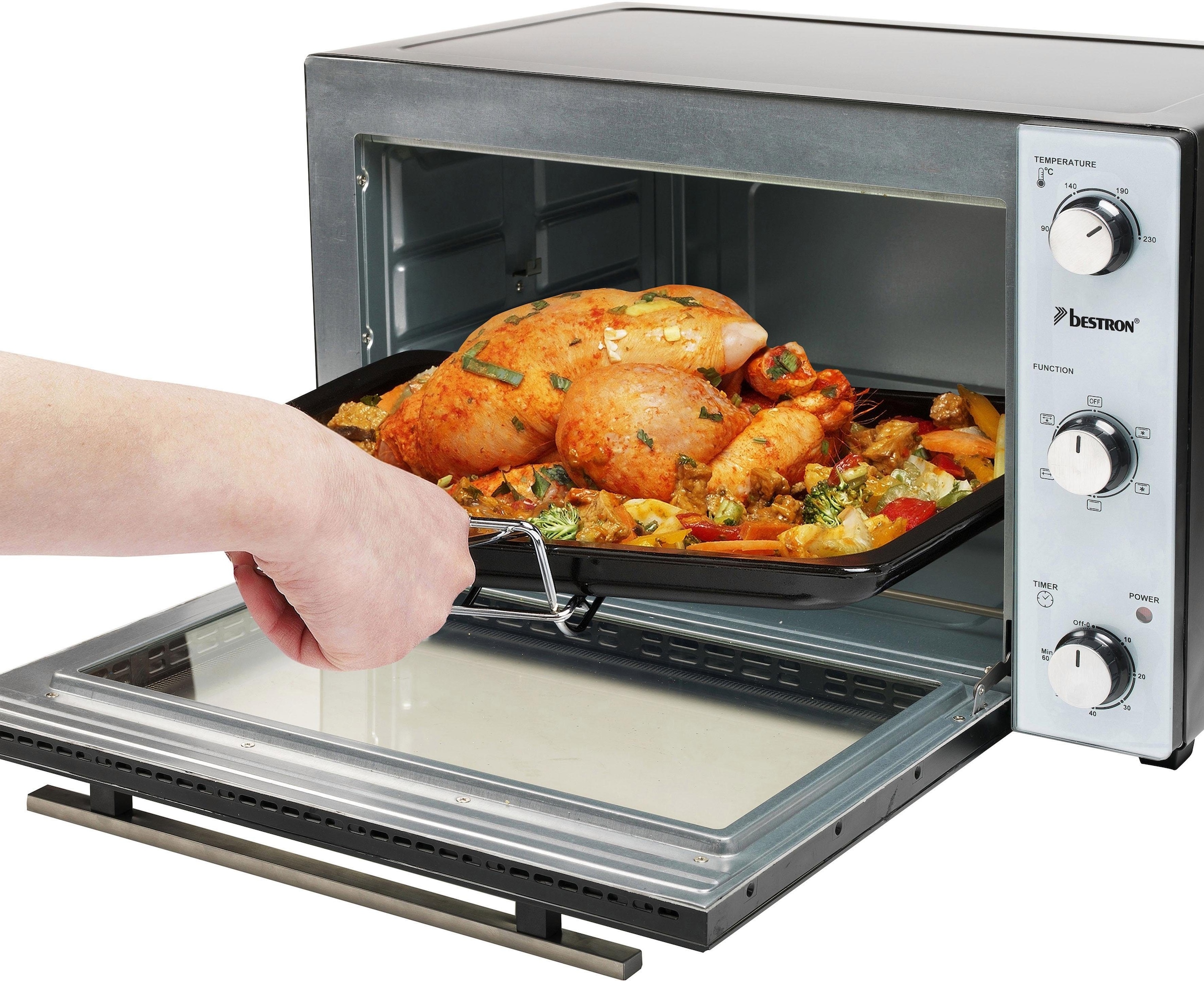 bestron Minibackofen Drehspieß, mit 2-in-1 mit Jahren Garantie Schwarz Gerät«, Edelstahl, 3 XXL W, »AOV45, 1800