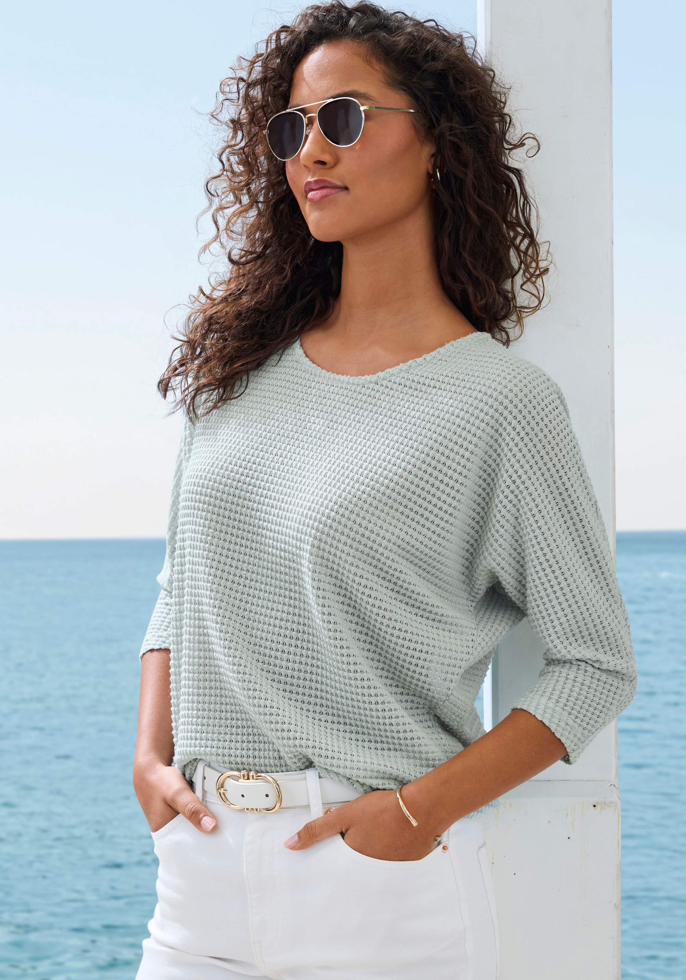 Vivance 3/4-Arm-Shirt »aus bügelfreiem Waffelstrick«, aus bügelfreier Strickqualität