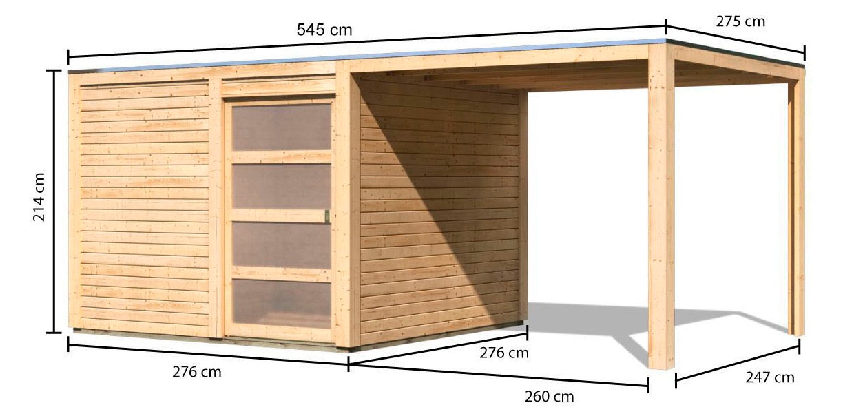 Karibu Gartenhaus »Quellsee 2« mit Anbaudach, naturbelassen oder terragrau