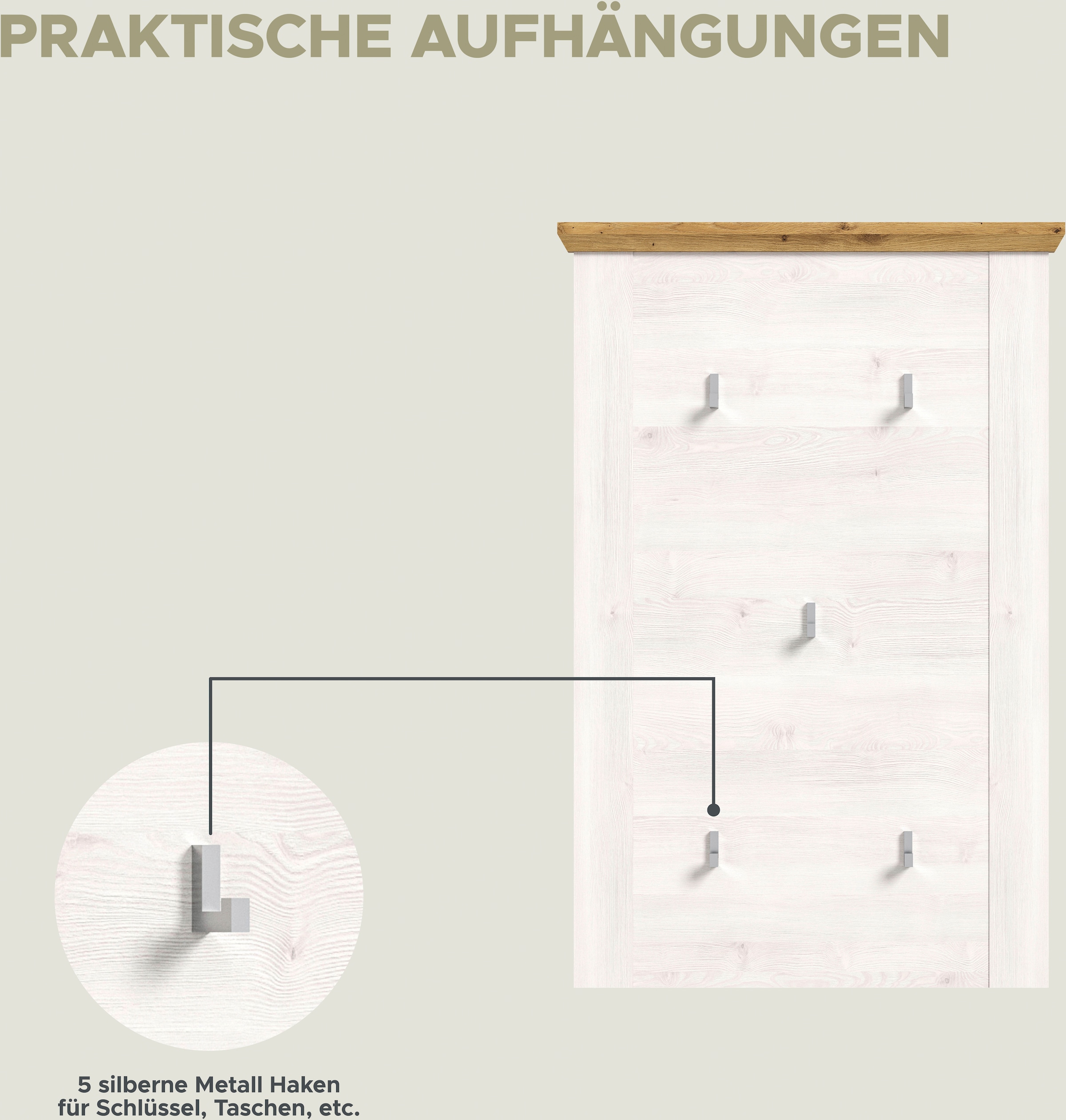 Home affaire Garderoben-Set »COSENZA, TOPSELLER!, Breite ca. 190 cm, 4-teilig, in Landhausoptik«, (4 St., bestehend aus: Sitzbank, Garderobenpaneel, Schuhschrank, Spiegel), Garderobenkombination, Kombination, Diele, Garderobe, Garderobenmöbel