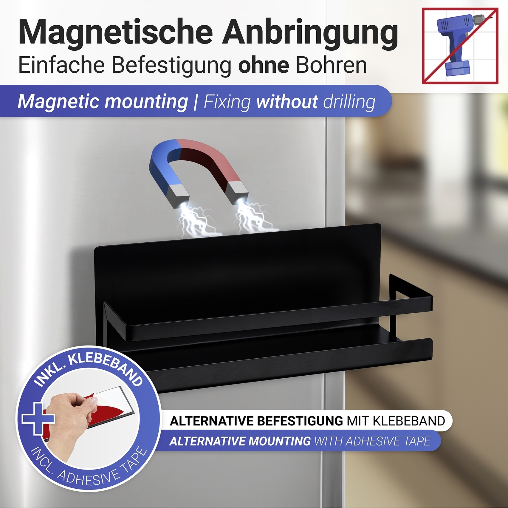 WENKO Gewürzregal »Modell Ima«, magnetisches Küchenregal, pulverbeschichtetes Metall