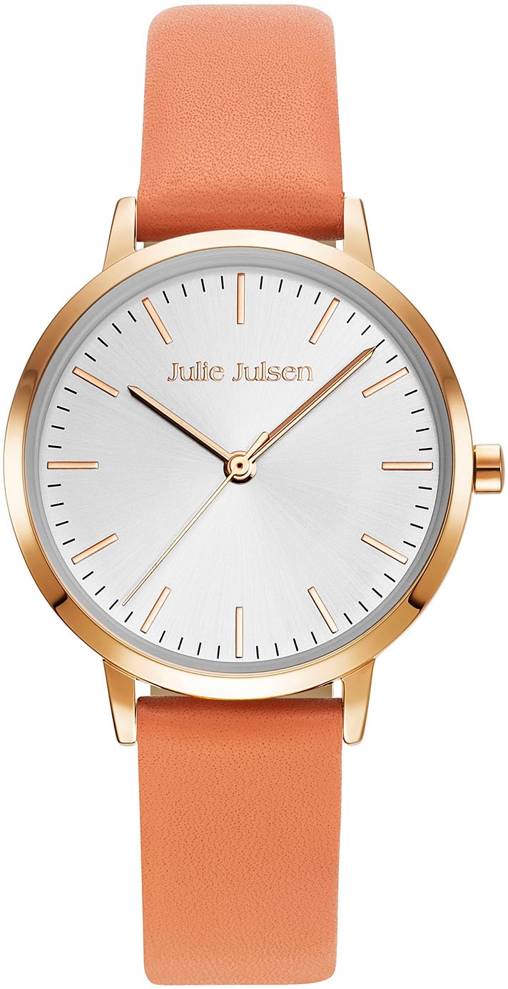 Julie Julsen Quarzuhr »Julie Julsen Basic Line Rosé Orange, JJW1027RGL-03«, Armbanduhr, Damenuhr, Mineralglas