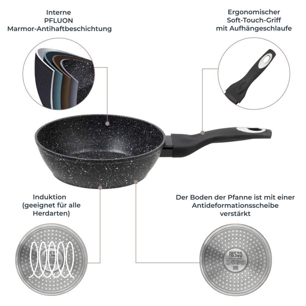 RESTO Kitchenware Bratpfanne »Antlia, tiefe Pfanne mit ergonomischem Soft-Touch-Griff« Aluminium 1 Stk. tlg. Marmor-Antihaftbeschichtung, 4-lagig, für alle Herdarten geeignet
