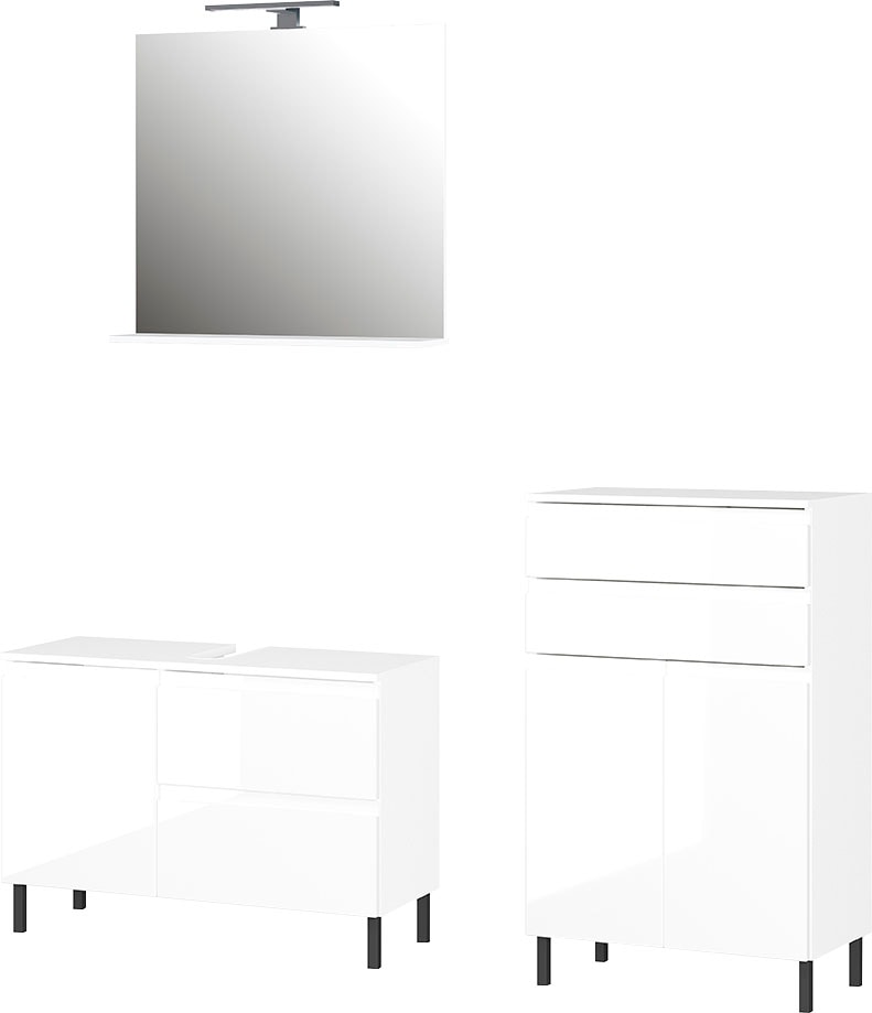 GERMANIA Badmöbel-Set »Scantic«, (Set, 3 St.), aus Spiegel, Waschbeckenunterschrank, Badkommode, inkl. Beleuchtung