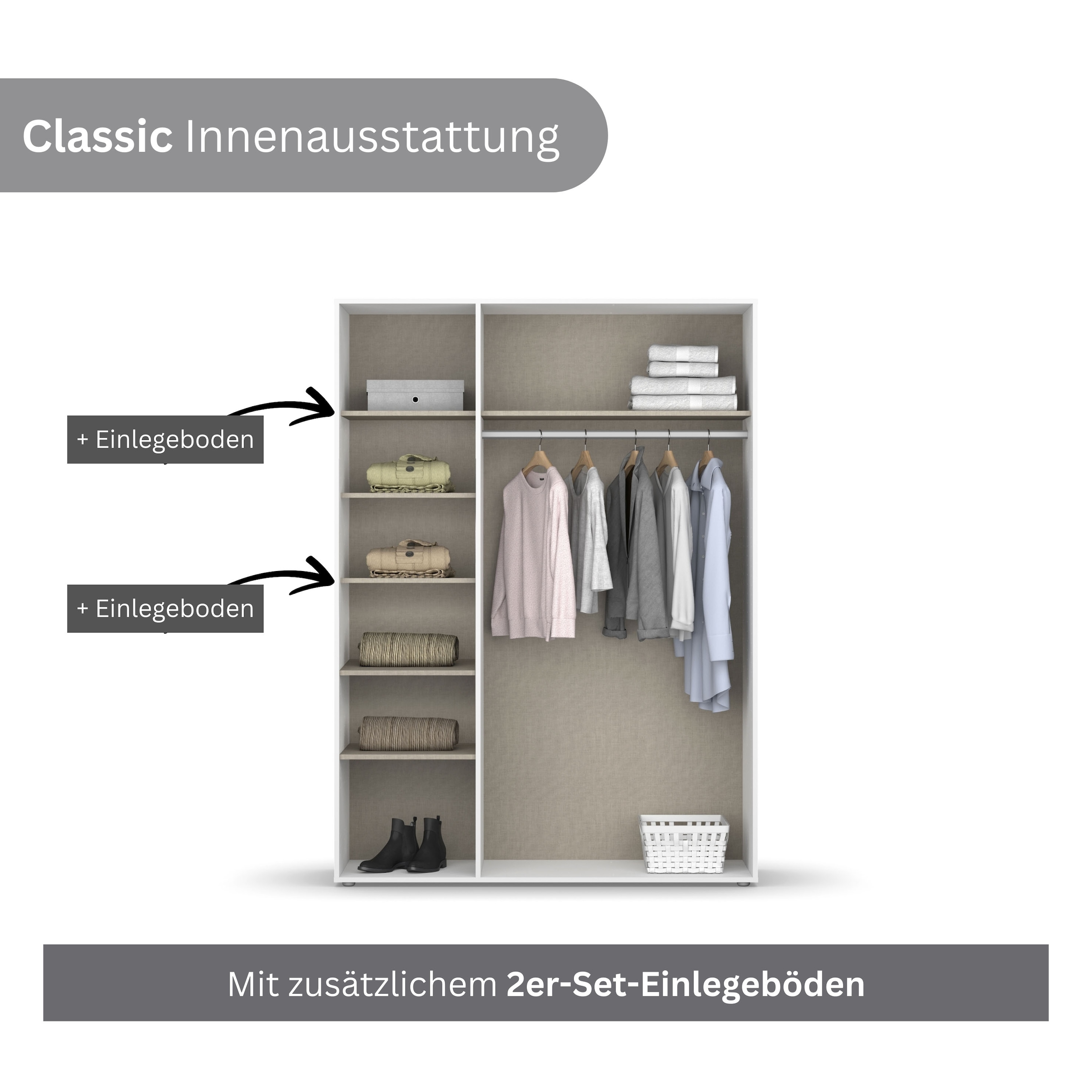rauch Drehtürenschrank »Kleiderschrank Schrank Garderobe Wäscheschrank NARAI viel Stauraum«, (in 3 verschiedenen Ausstattungen BASIC/CLASSIC/PREMIUM), Griffausfräsungen für eine grifflose Optik TOPSELLER MADE IN GERMANY