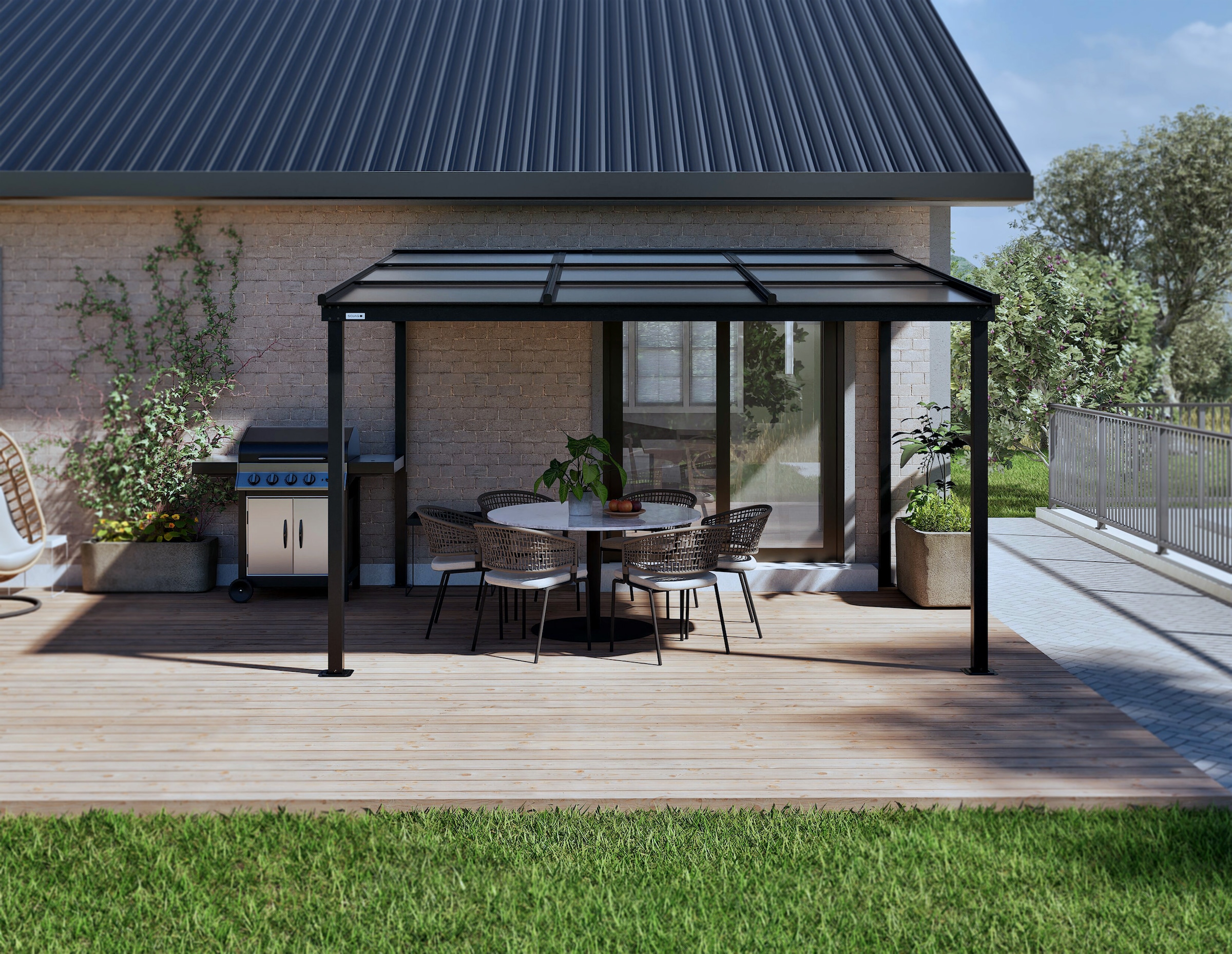 Sojag Terrassendach »Terrassenüberdachung Budavar Schwarz« Inkl. Moskitonetzen & Vorhängen