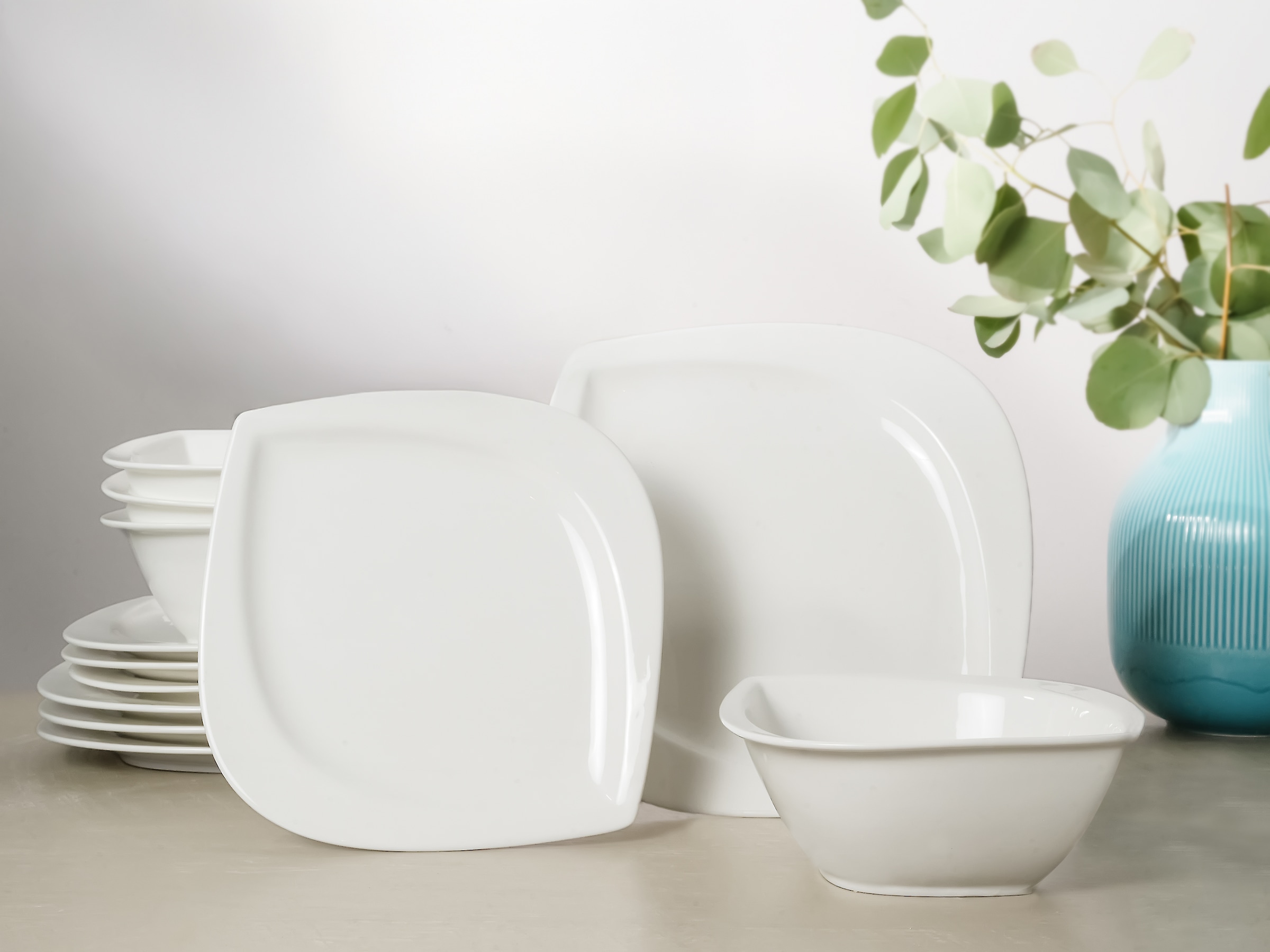 CreaTable Tafelservice »Melbourne«, (Set, 12 tlg.), blattförmiger Charakter mit extra großer Essfläche