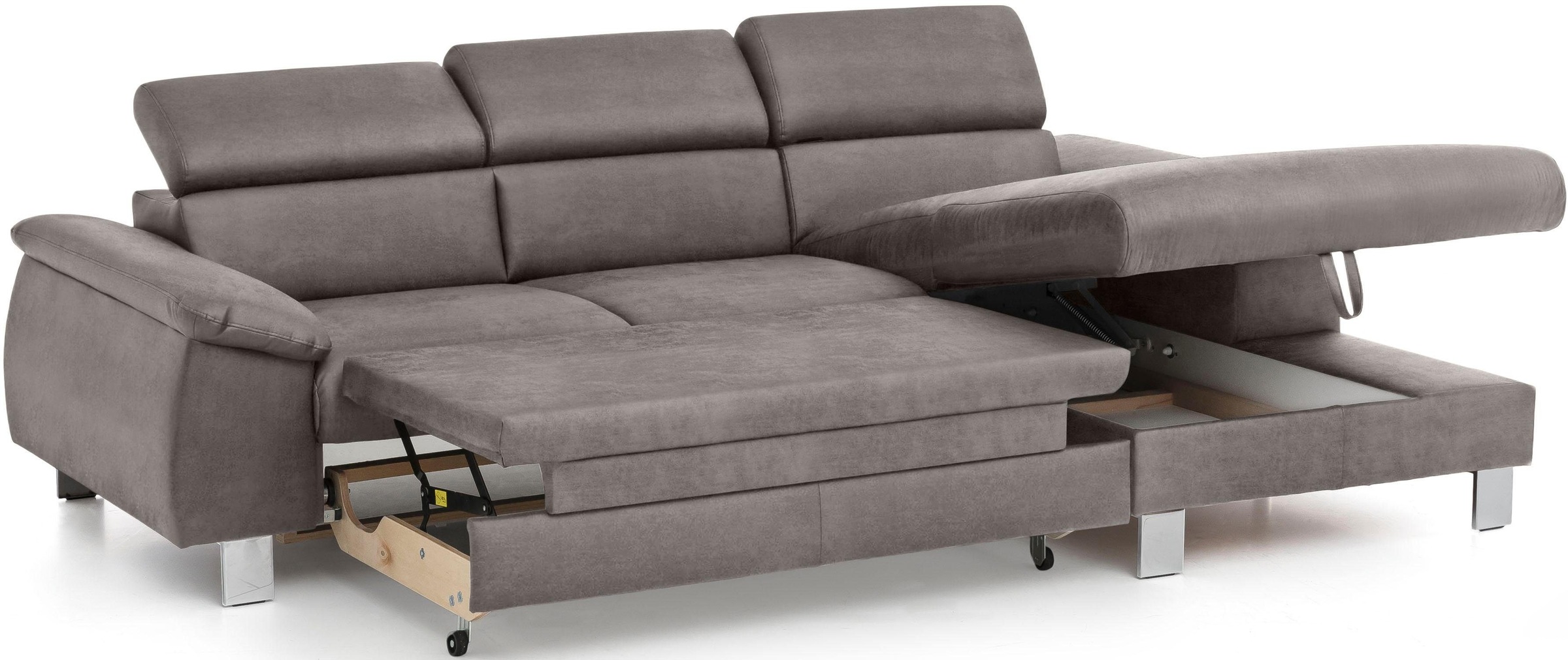 COTTA Ecksofa Komaris, Ecksofa, wahlweise mit RGB-LED-Beleuchtung und Bettfunktion/Bettkasten