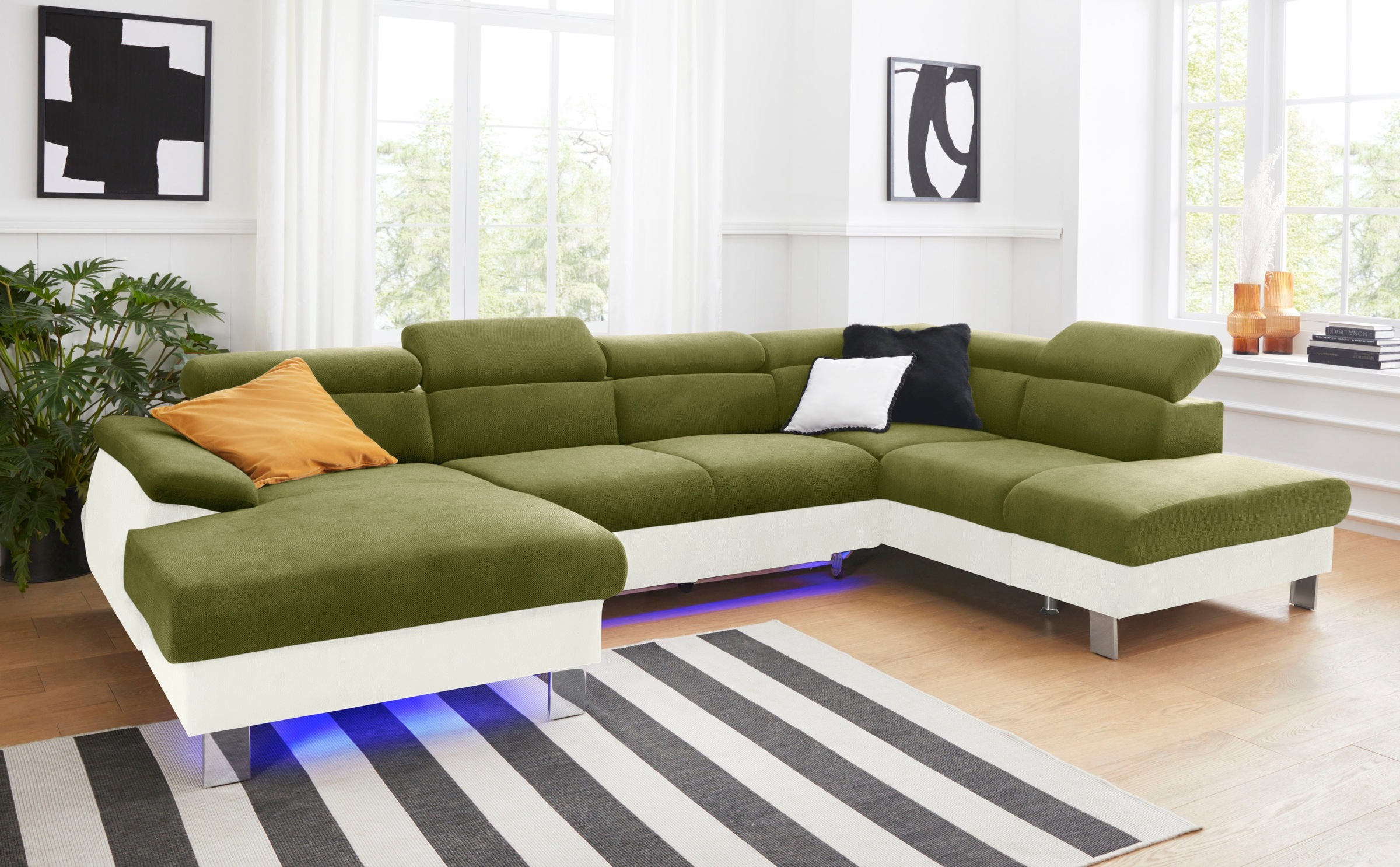 COTTA Polstergarnitur »Komaris U-Form«, (Set), Set bestehend aus: Wohnlandschaft mit Kopfteilverstellung & Hocker