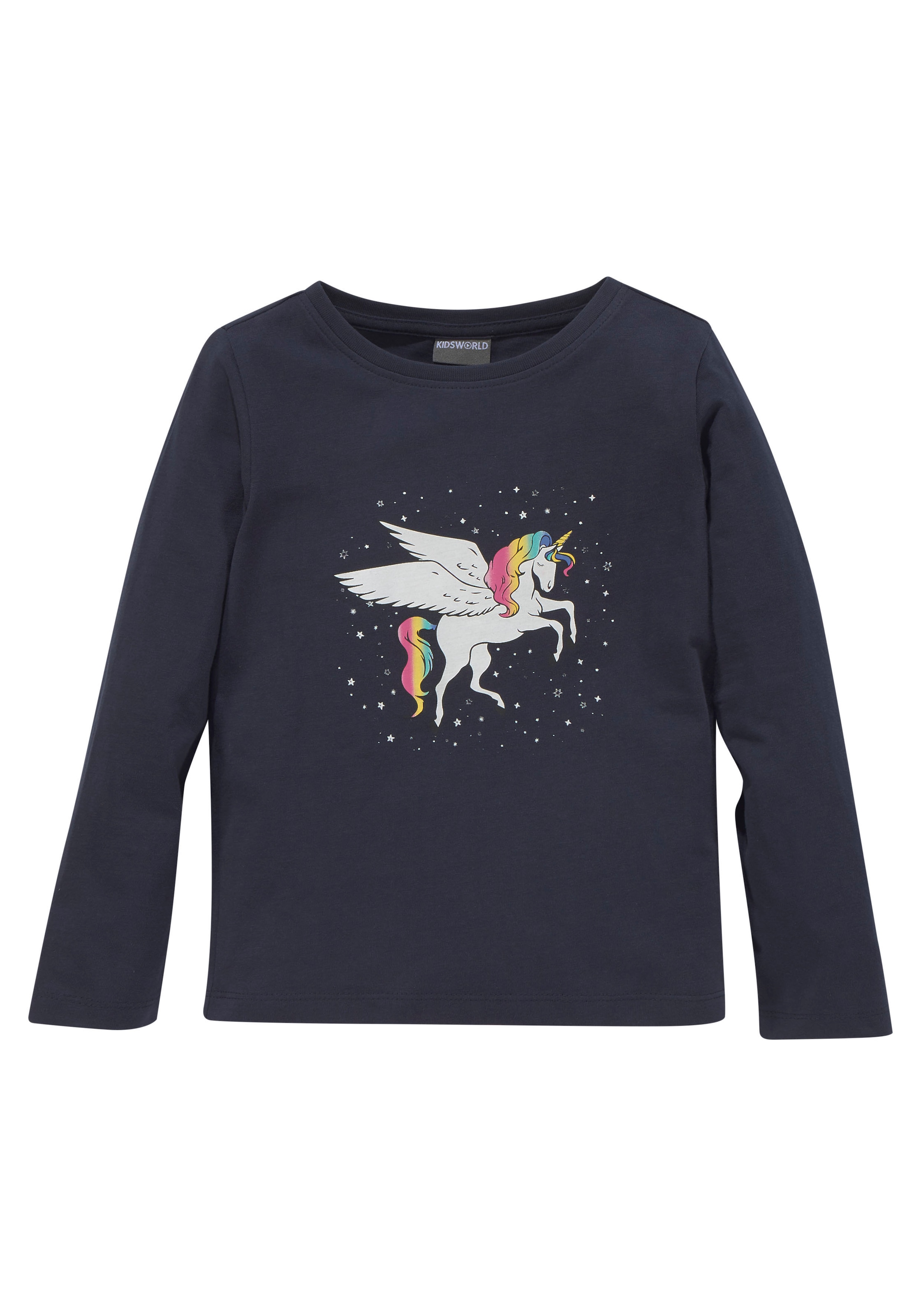 KIDSWORLD Langarmshirt »mit süßem Einhorn Druck«, langärmlig, hüftlange Passform, stylischer Druck