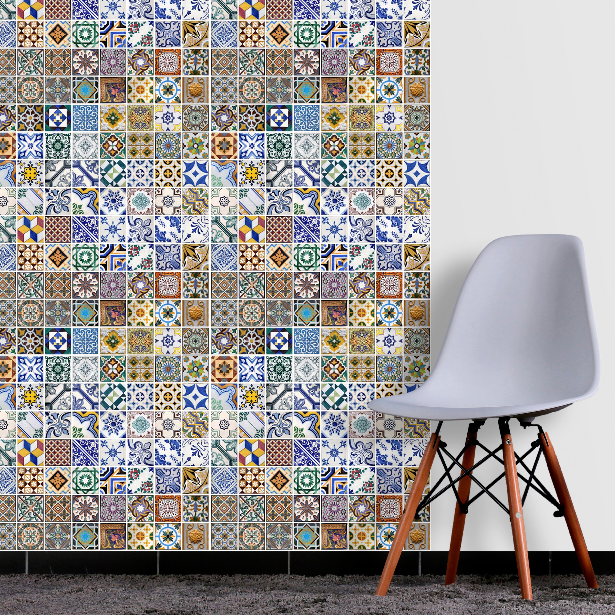 queence Vinyltapete »Mosaik Muster Portugal« Abriebeffekte | Steinoptik | bedruckt | clean | minimalistisch | unifarben glatt 90x250cm, selbstklebend, kinderleichte Anbringung, , Sticker