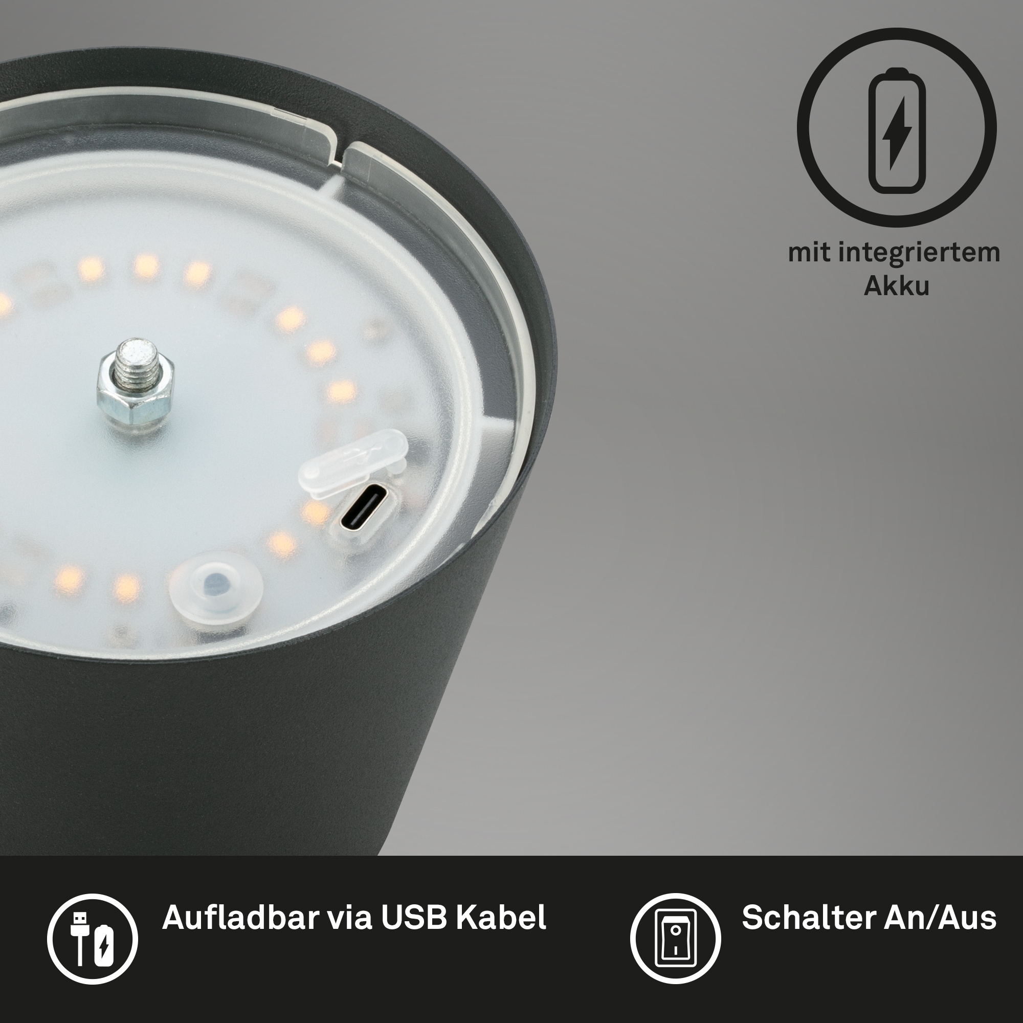 Briloner Leuchten Tischleuchte »2er Set LED Tischlampe kabellos, anthrazit« 2er Set LED Tischlampe kabellos 36x10,5 cm Anthrazit