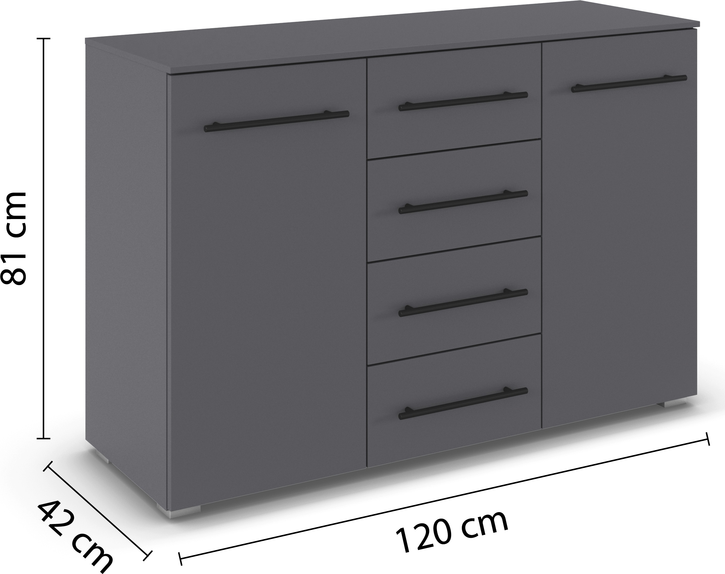 rauch Kombikommode »Sideboard Schubladenkommode AVOLA mit Dekorfront« Breite 120 cm inkl. Soft-Close-Funktion,  vier große Schubladen und 2 Türen, mit 4 Einlegeböden MADE IN GERMANY