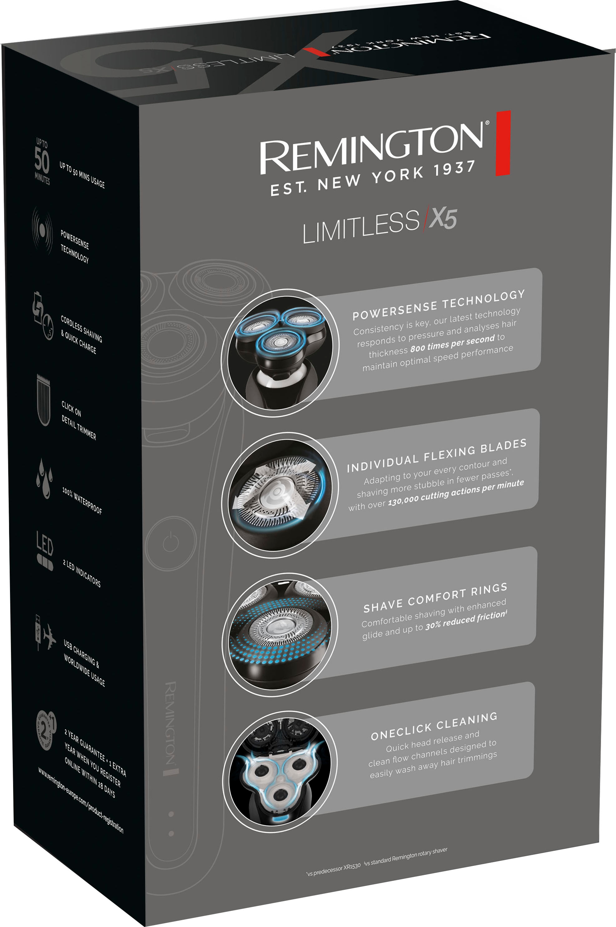 Remington Elektrorasierer »Rotationsrasierer Limitless X5 XR1750«, 1 St. Aufsätze, Nass-&Trockenrasur, 360° PivotBall Drehgelenk, akkubetrieben (50 min.)