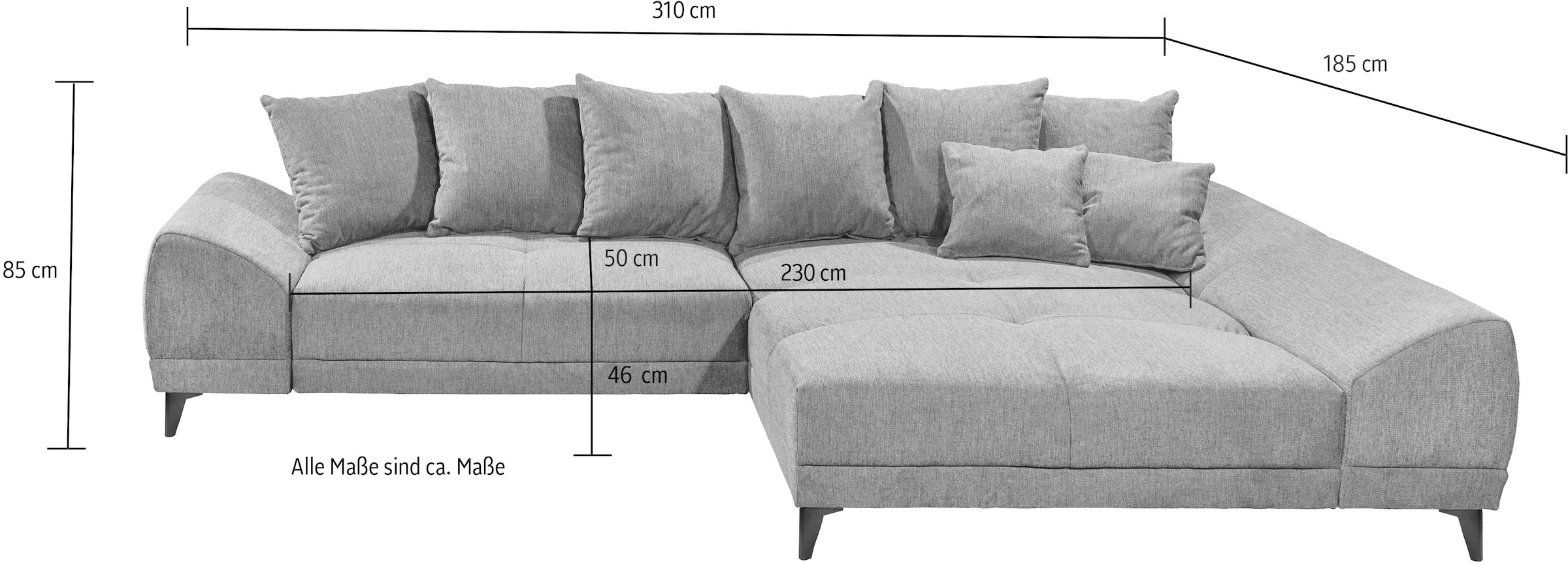 ED EXCITING DESIGN Ecksofa »Scott L-Form«, mit Bettfunktion, Bettkasten & 8 Zierkissen