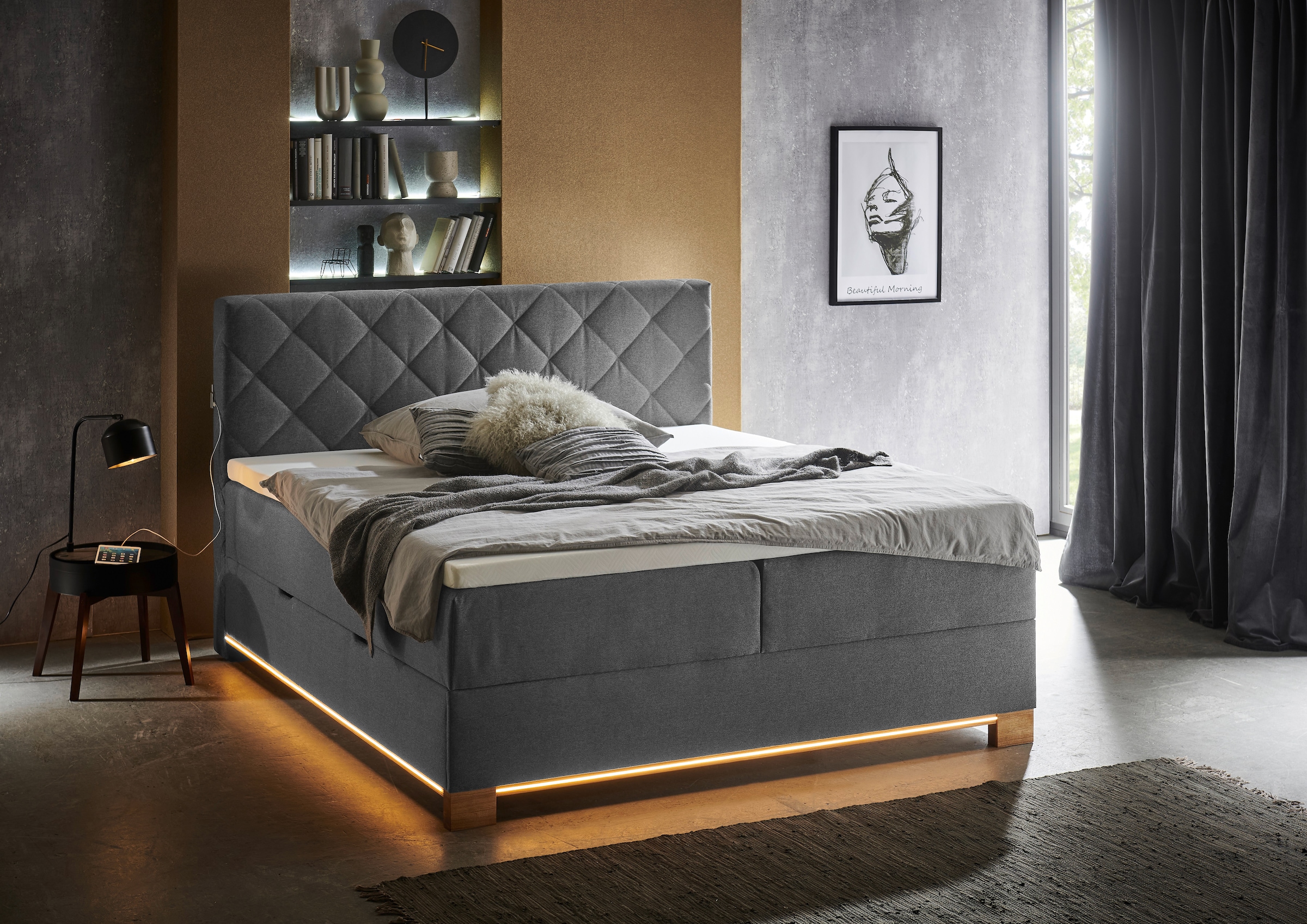 meise.möbel Boxspringbett »Messina«, inkl. Bettkasten, LED-Beleuchtung und Topper