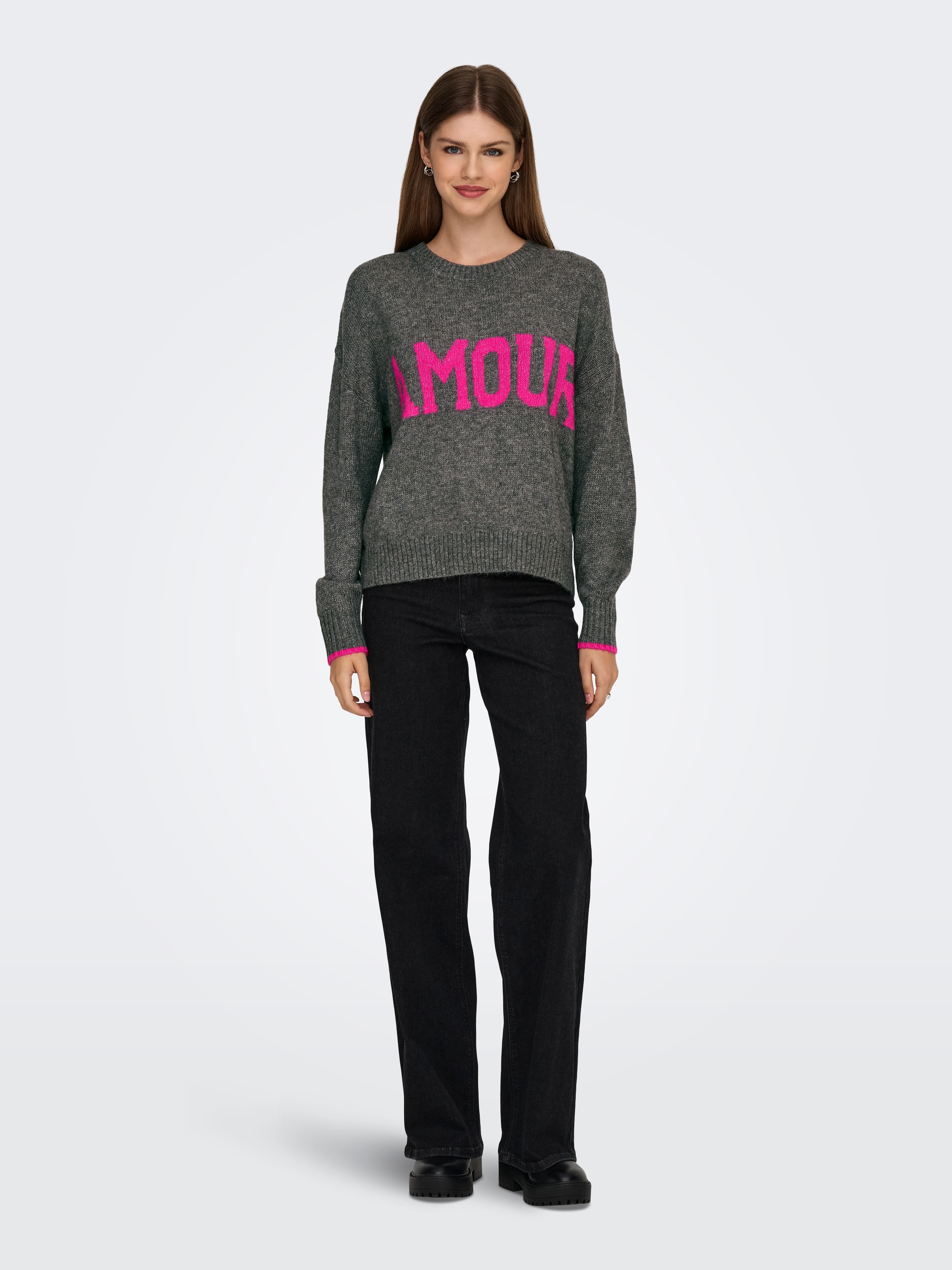 ONLY Rundhalspullover »ONLNEW AMOUR LS TEXT O-NECK CS KNT«