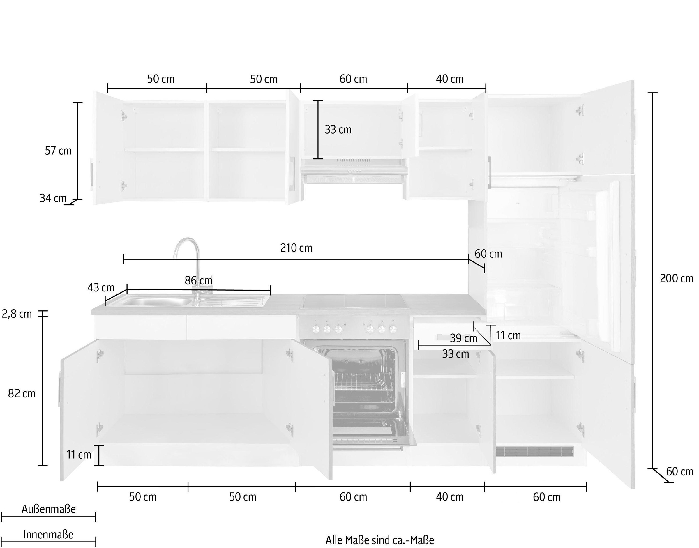 HELD E-Geräten, MÖBEL cm 270 bestellen Raten Küchenzeile »Gera«, mit Breite auf