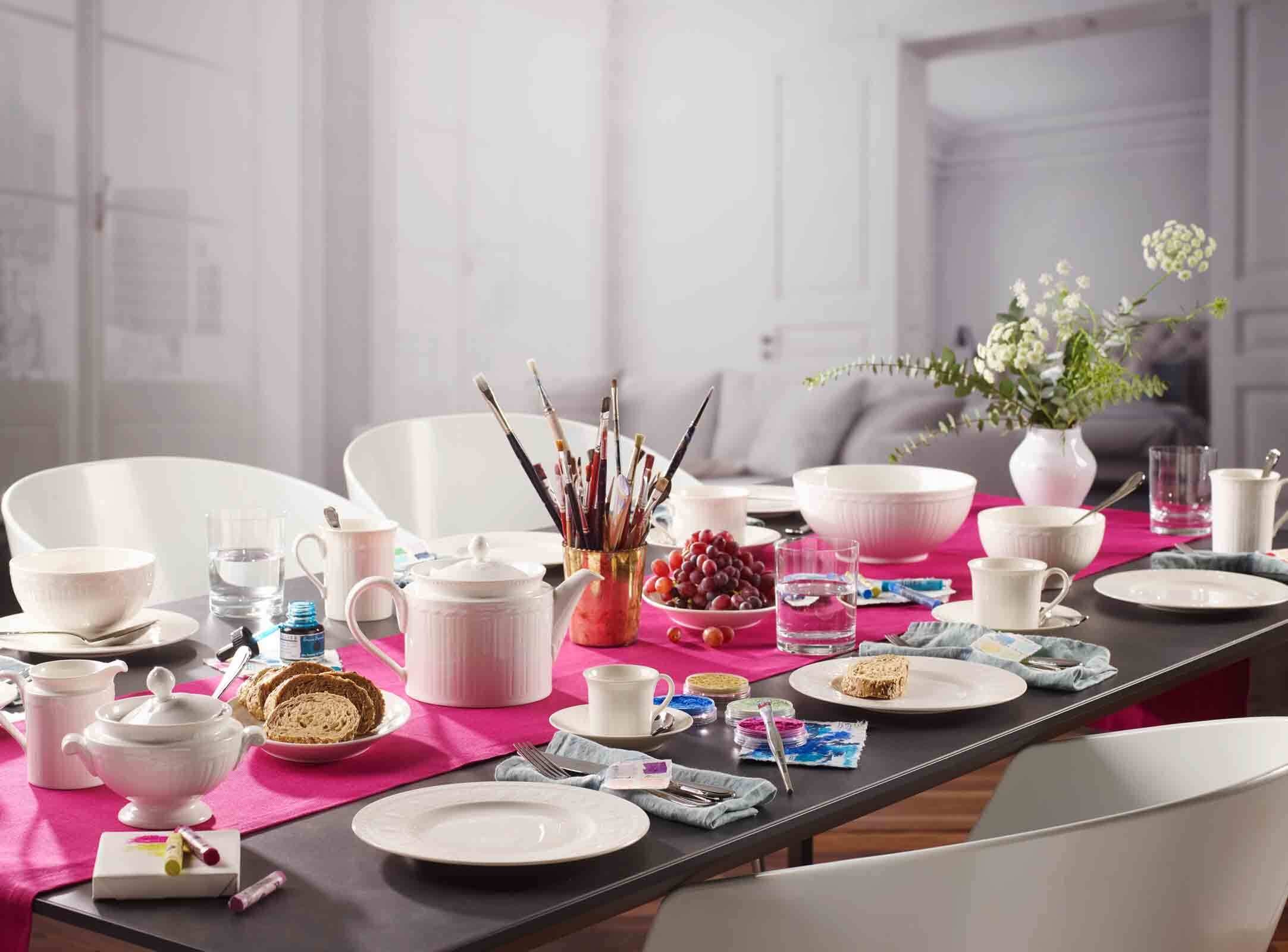 Villeroy & Boch Tasse »Cappuccino Tasse mit Untertasse Cellini 350 ml 2er Set weiß« Spülmaschinengeeignet, Mikrowellenfest