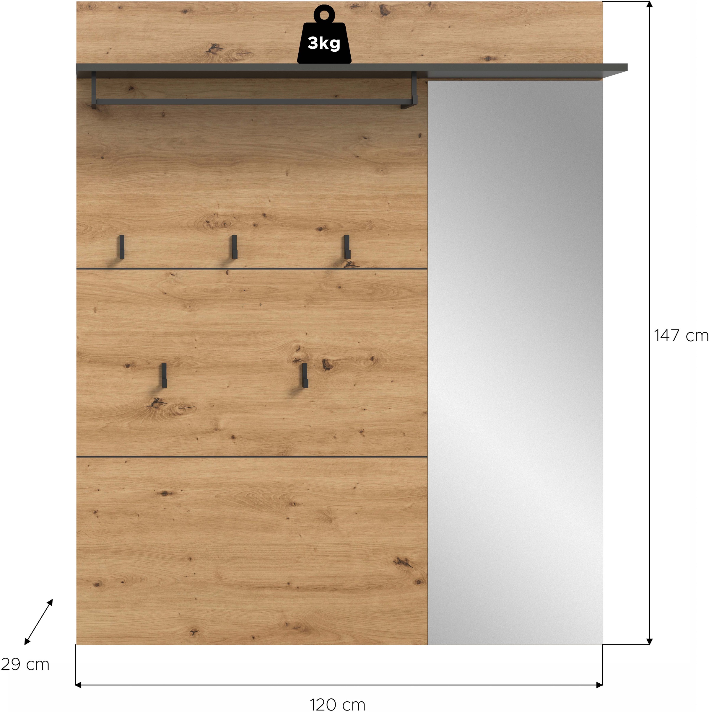 Home affaire Garderobenpaneel »REHAT, TOPSELLER!, Breite 120 cm, Hutablage, 5 Haken, Garderobenstange« in verschiedenen Ausführungen,  Paneel, Wandboard, Garderobe, Garderobenleiste, Garderobenboard
