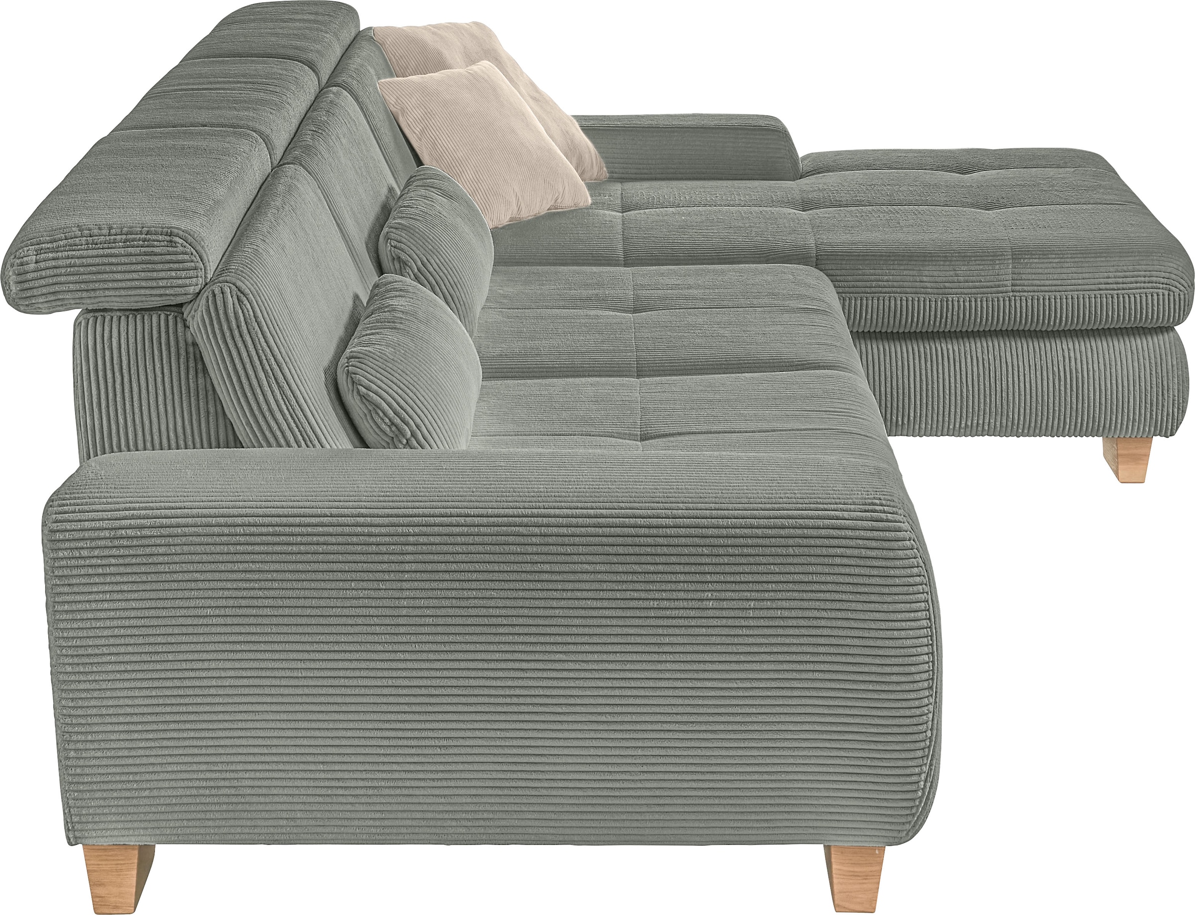 set one by Musterring Ecksofa »SO 3400 Sitzhöhe 47cm oder 49cm, Sitztiefe verstellbar, B/T: 307/195cm«, whlw. mit Funktion, Kaltschaum, in Cord, lind, Sitzhöhe 47