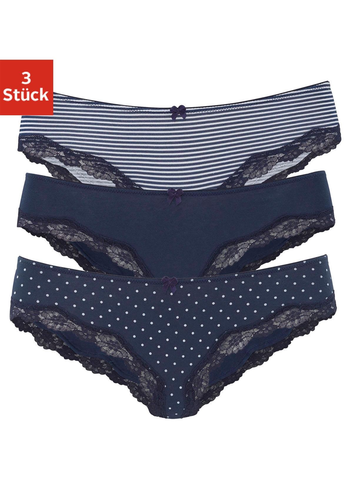 St.), 3 ♕ (Packung, Baumwolle zarter mit aus LASCANA Slip, elastischer bei Spitze