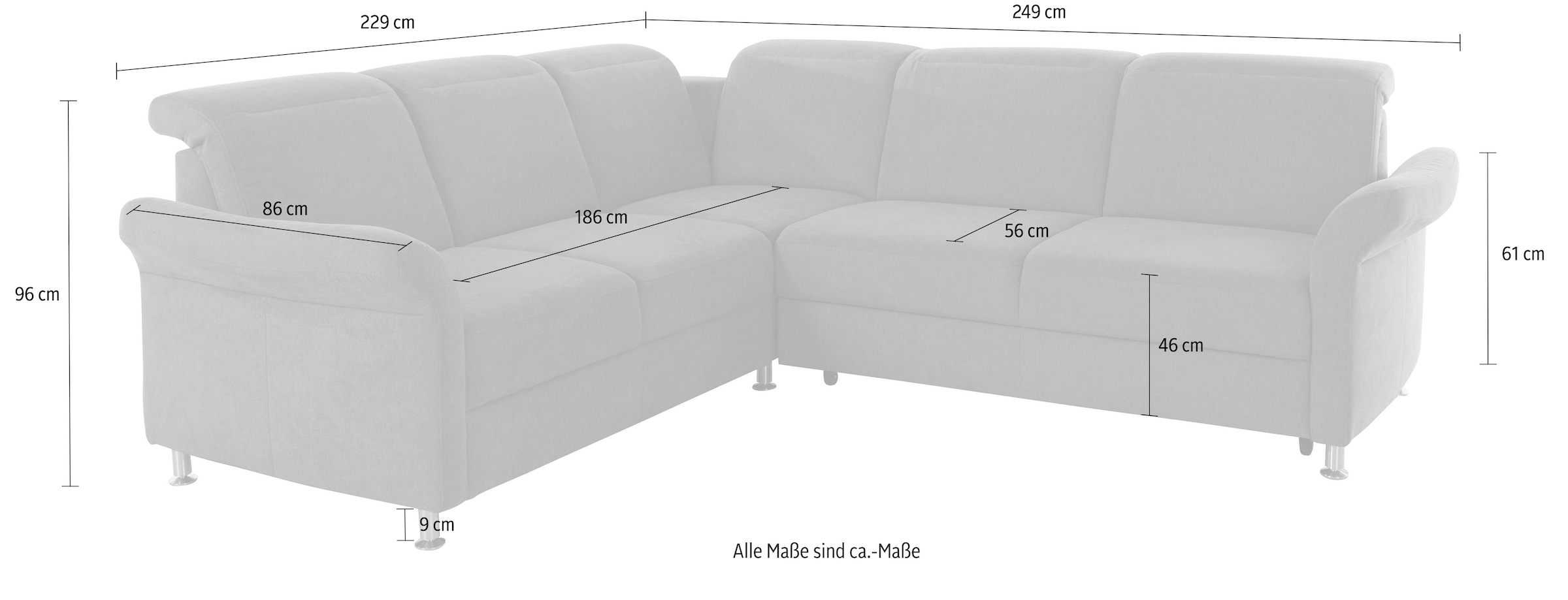 sit&more Ecksofa »Darwin L-Form« inklusive Federkern, wahlweise mit Kopfteilverstellung, Bettfunktion