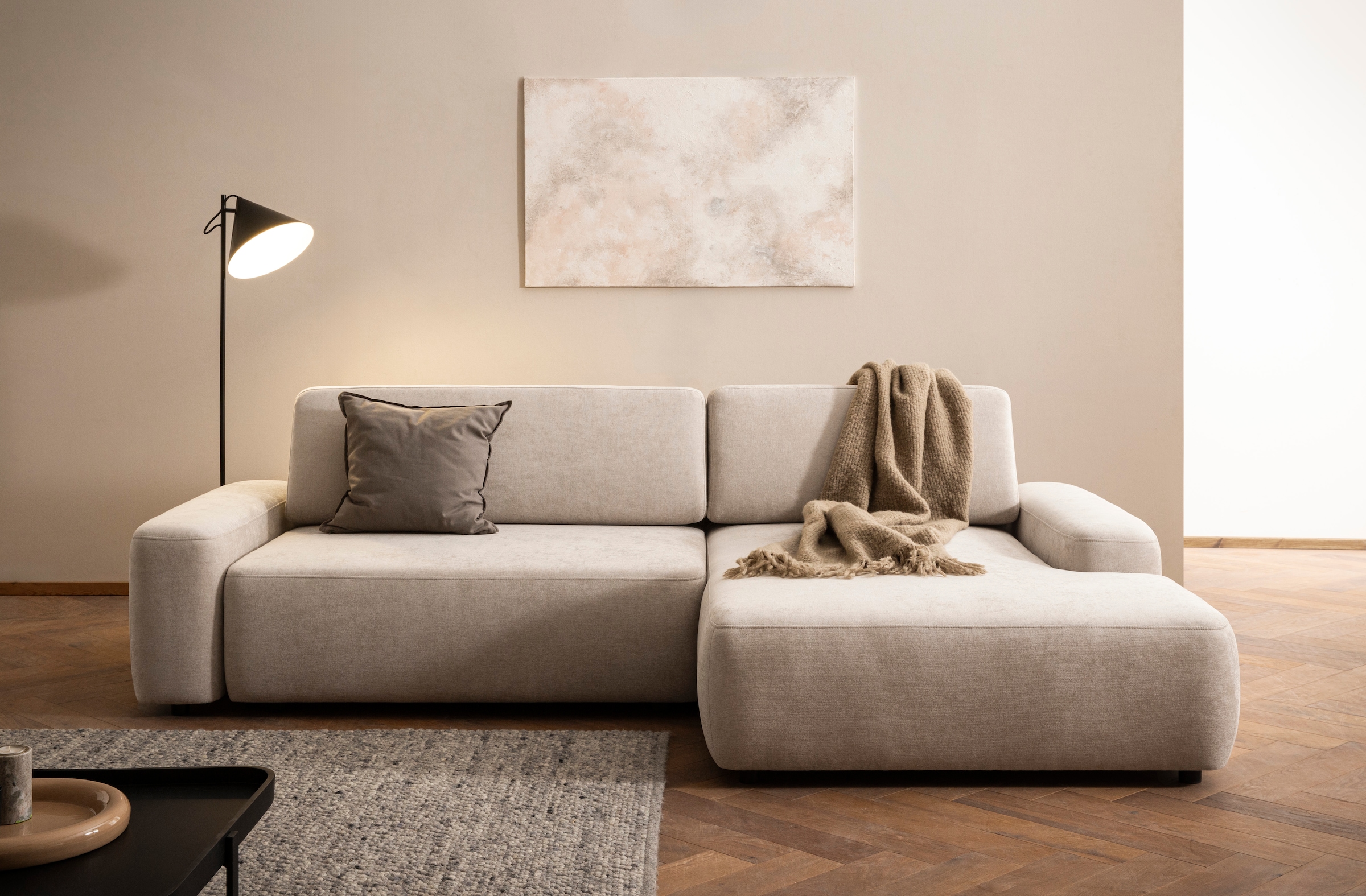 INOSIGN Ecksofa »TORGE (264cm), Schlafsofa in Cord, Samtvelours o Struktur fein, L-Form«, Schlaffunktion, Bettkasten, Liegefläche: 125/210 cm