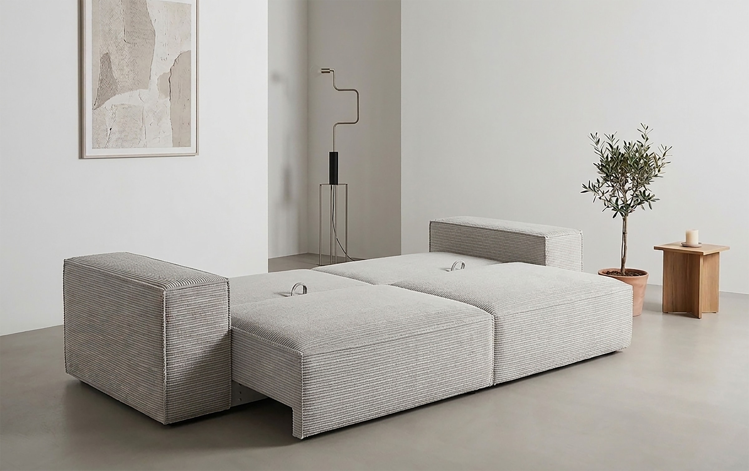 Trends by HG Big-Sofa »Conor XL, B: 268cm, Liegefläche: 138 x 194 cm, in Cord und Velours« mit Schlaffunktion und Bettkasten