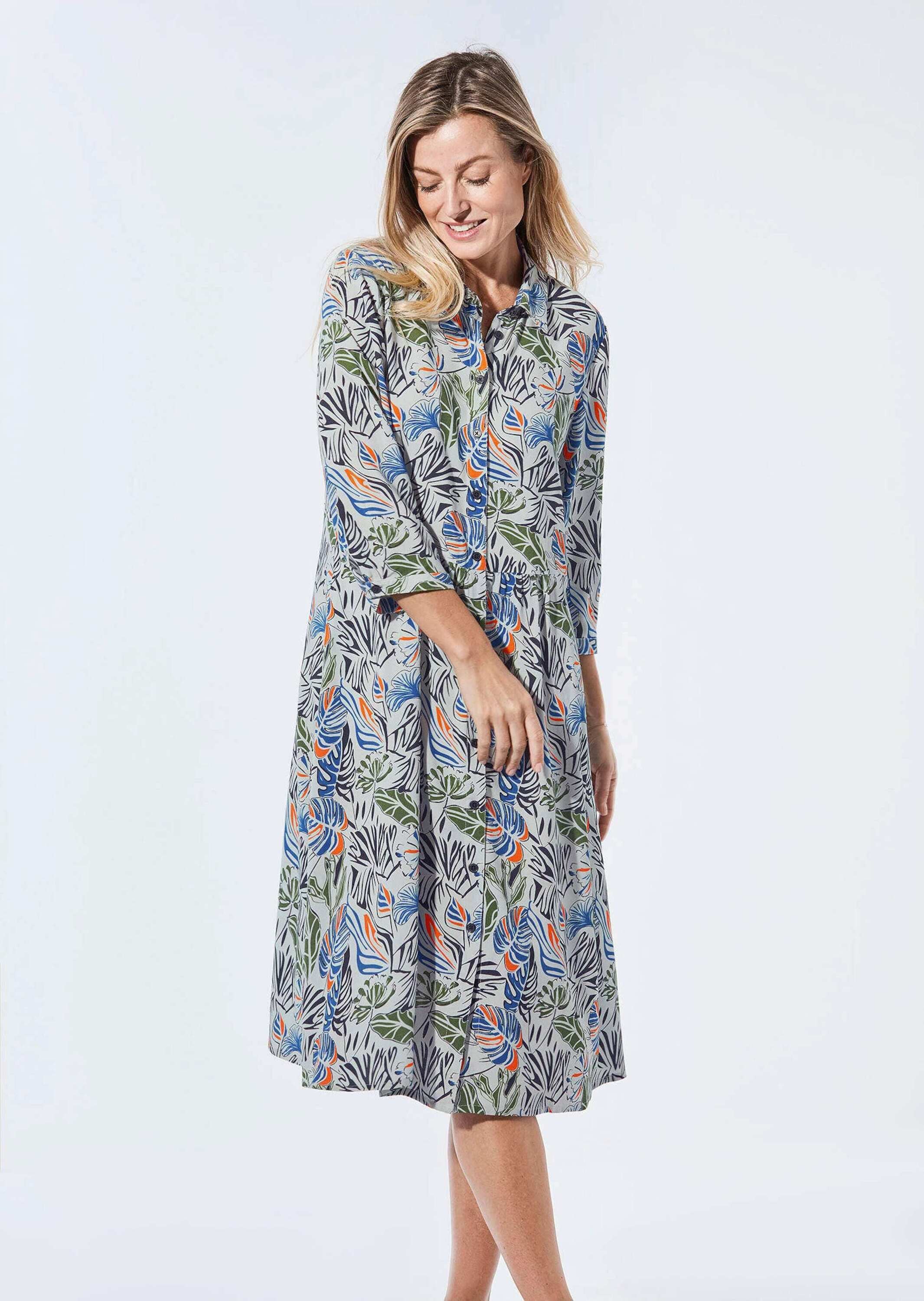 GOLDNER Sommerkleid »Kurzgröße Blusenkleid mit Hemdkragen« Eingrifftaschen mit Knopfleiste