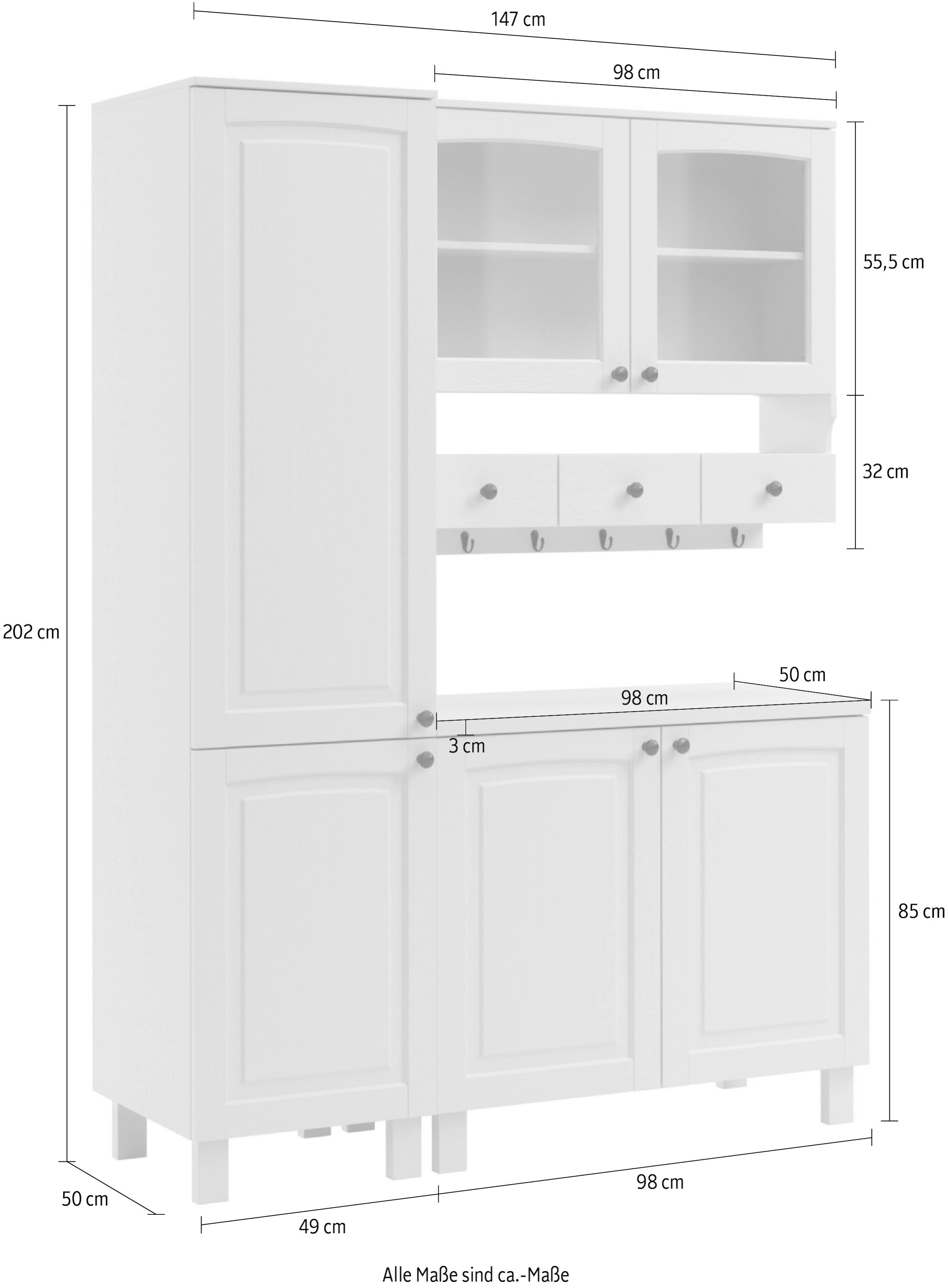 KOCHSTATION Pantryküche »KS-Osby«, Kiefer massiv, Breite 147 cm, ohne E-Geräte
