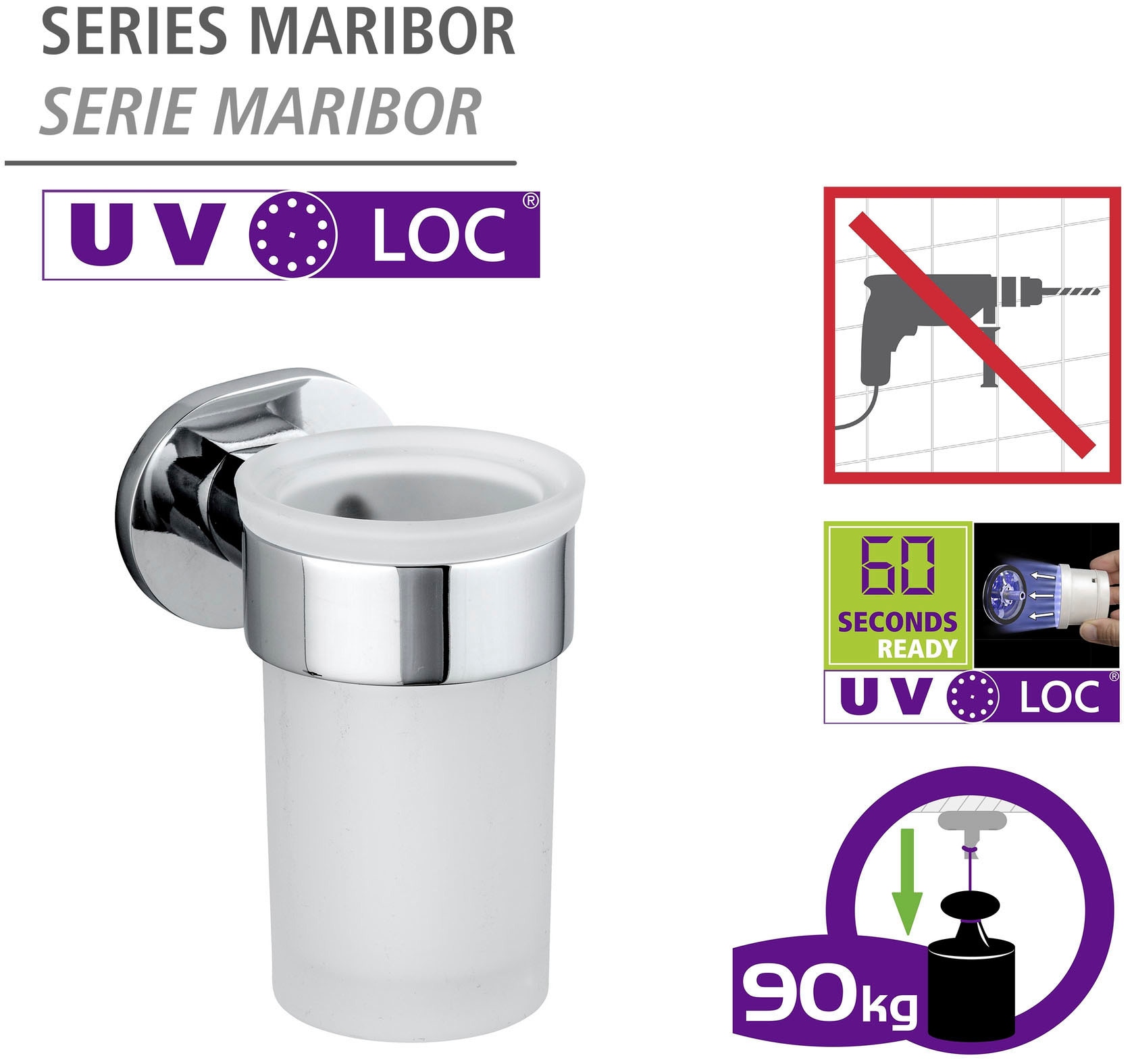 WENKO Zahnputzbecher »UV-Loc® Maribor«, befestigen ohne Bohren mit innovativem Klebesystem