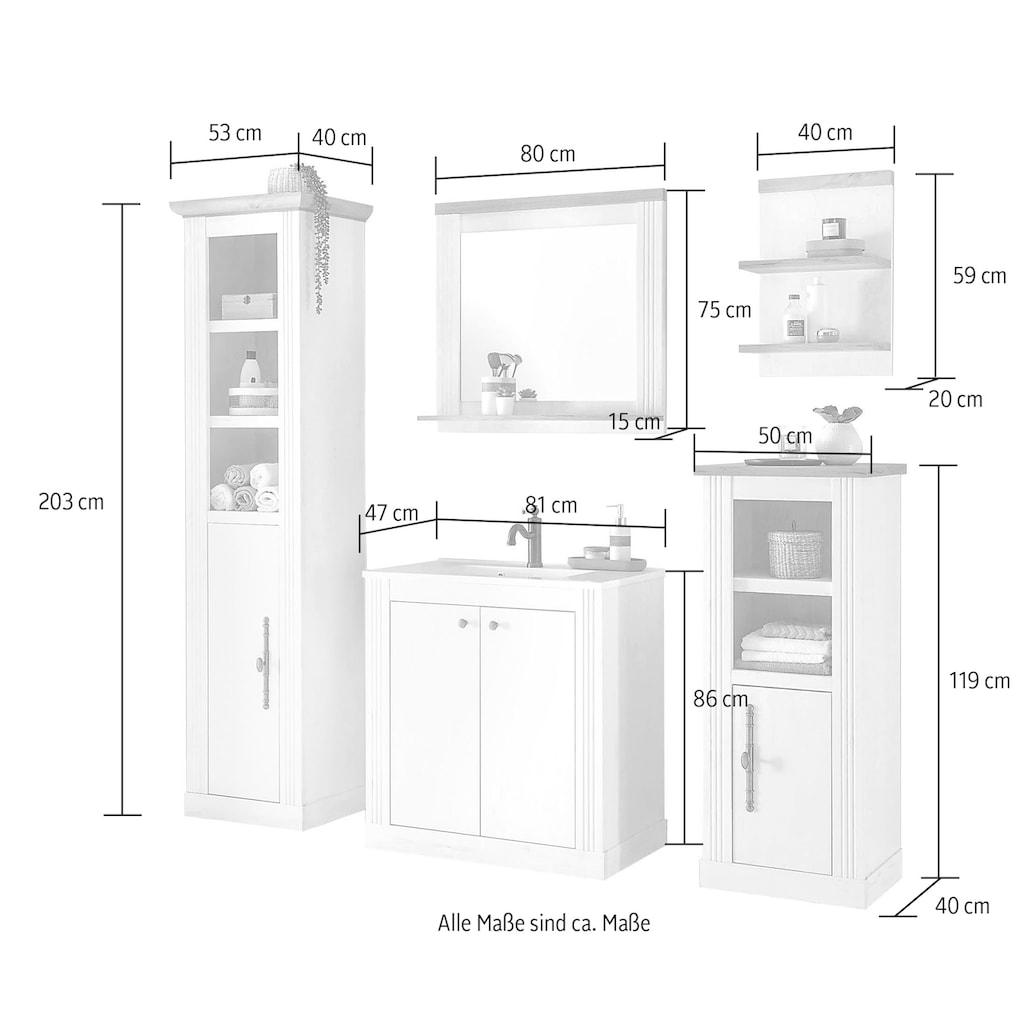 Home affaire Badmöbel-Set »WESTMINSTER«, (5 St.), im romantischen Landhausstil
