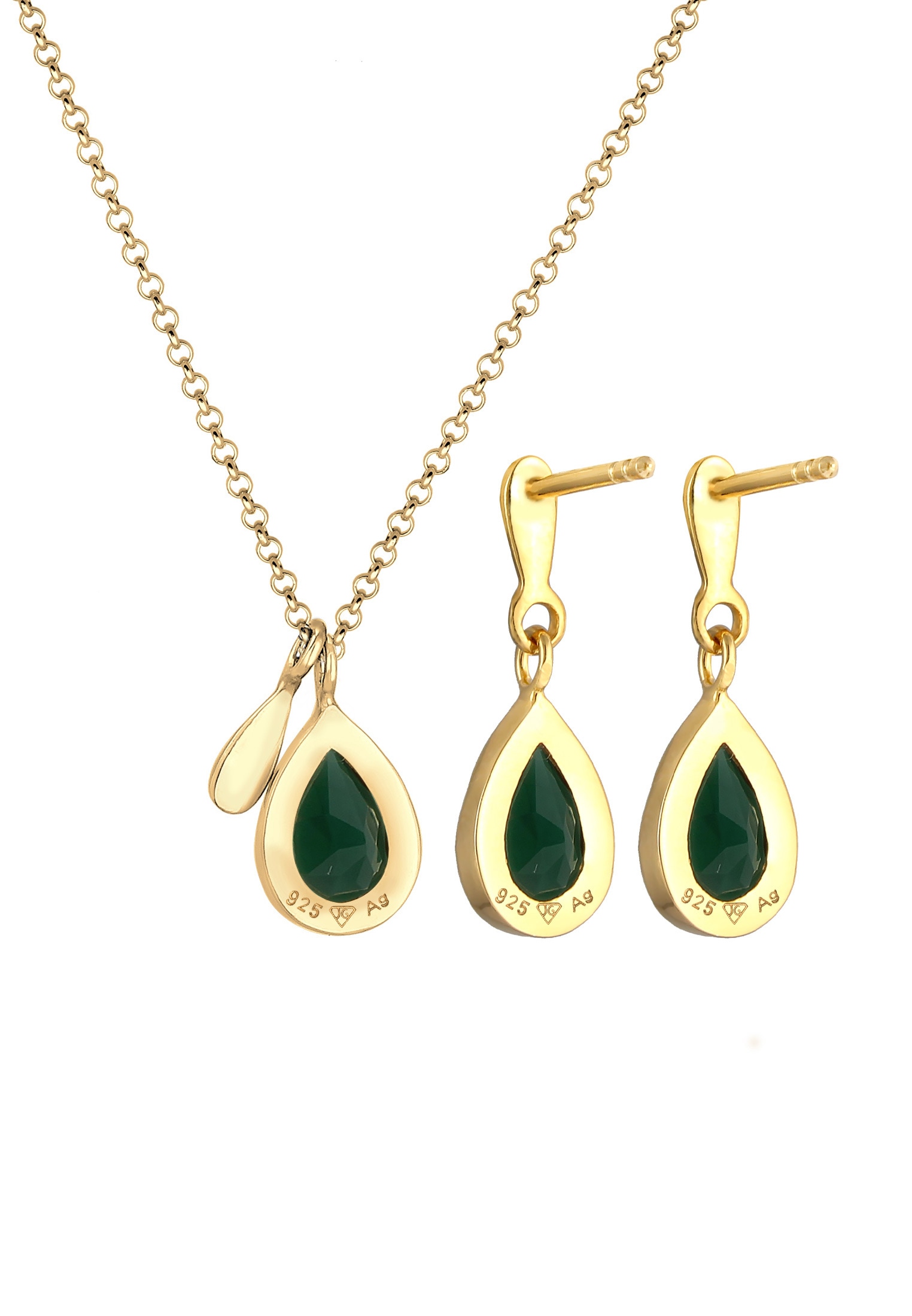 Elli Premium Ohrring und Ketten Set »Schmuckset Kette Ohrringe Torpfen Quarz Grün 925 Silber«