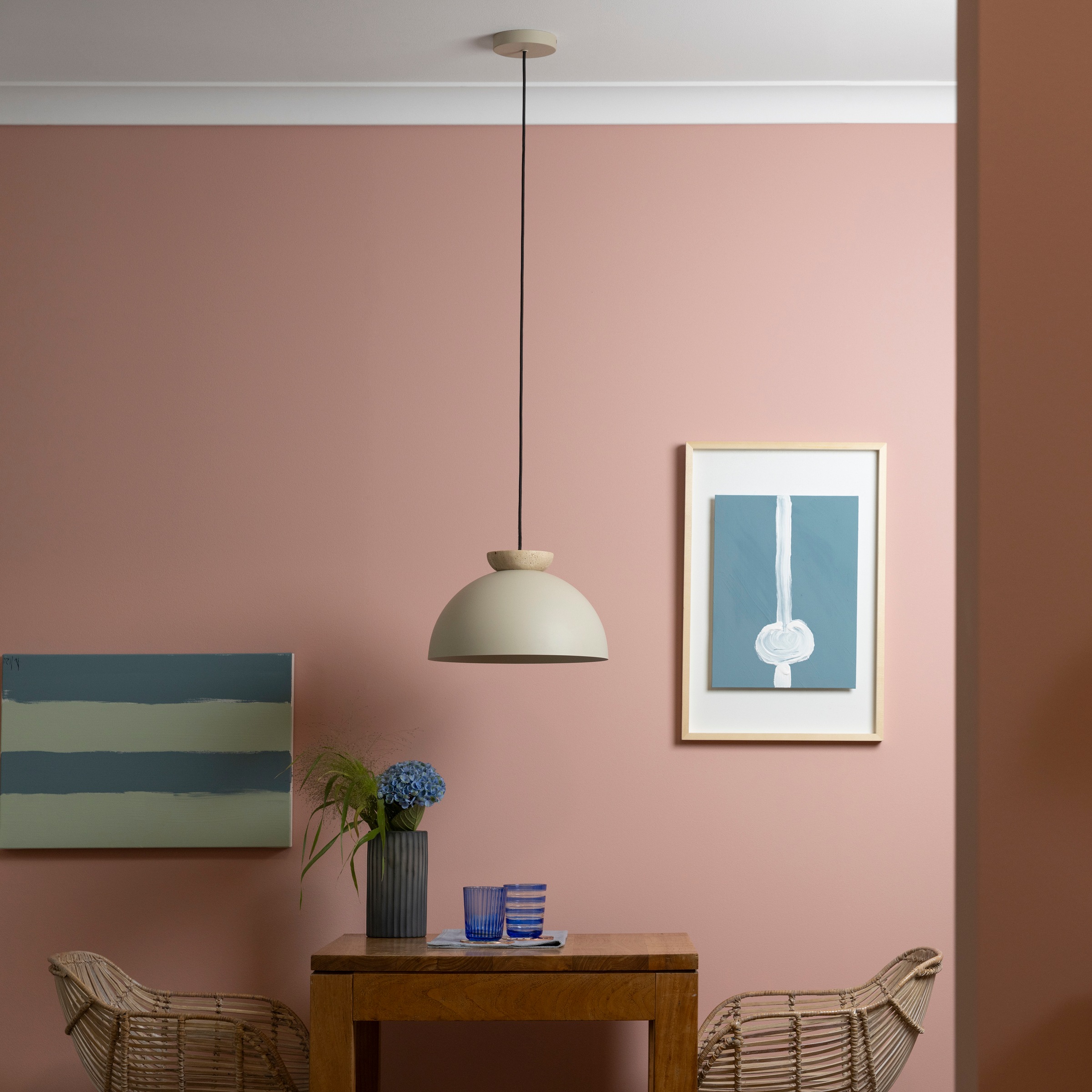 Brilliant Pendelleuchte »Nalam« E27 1 Stk. 173 x 35 cm, E27, kürzbar, Metall/Travertin, beige