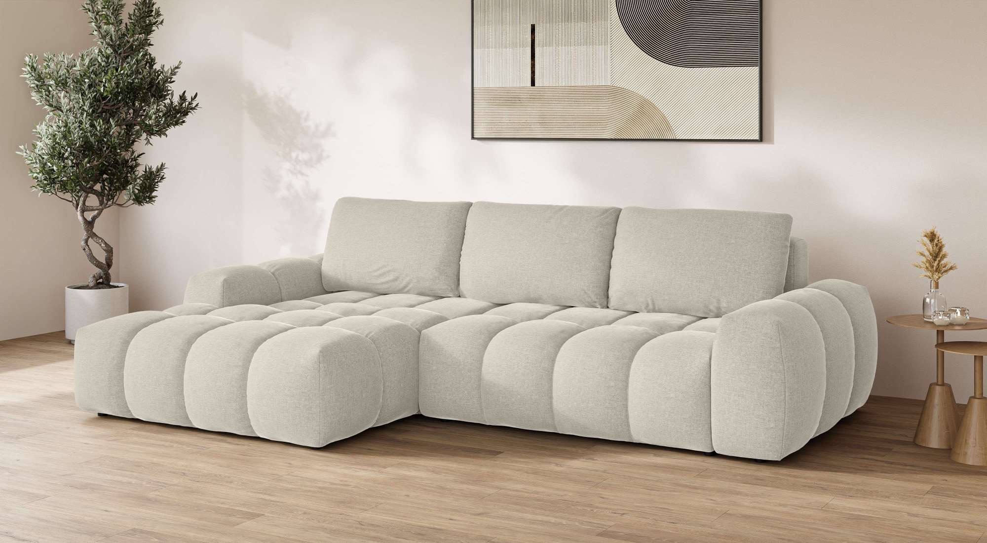 OTTO home Ecksofa »AZITA klein optionale Schlafsofa mit Bettkasten, B/T/H: 270/166,5/84cm« L-Form mit Wellenunterfederung, Bubble-Optik