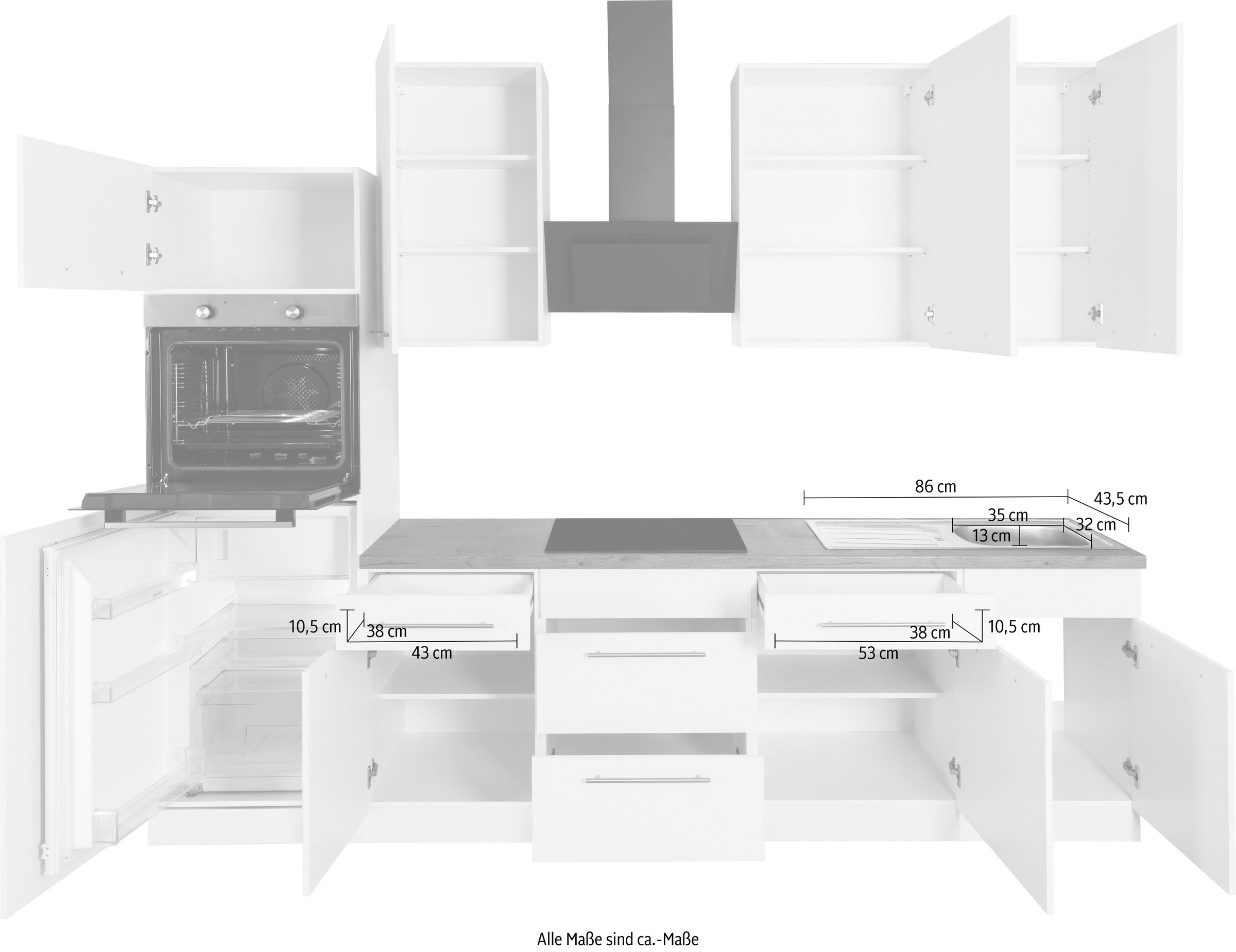 wiho Küchen Küchenzeile »Unna« ohne E-Geräte, Breite 280 cm