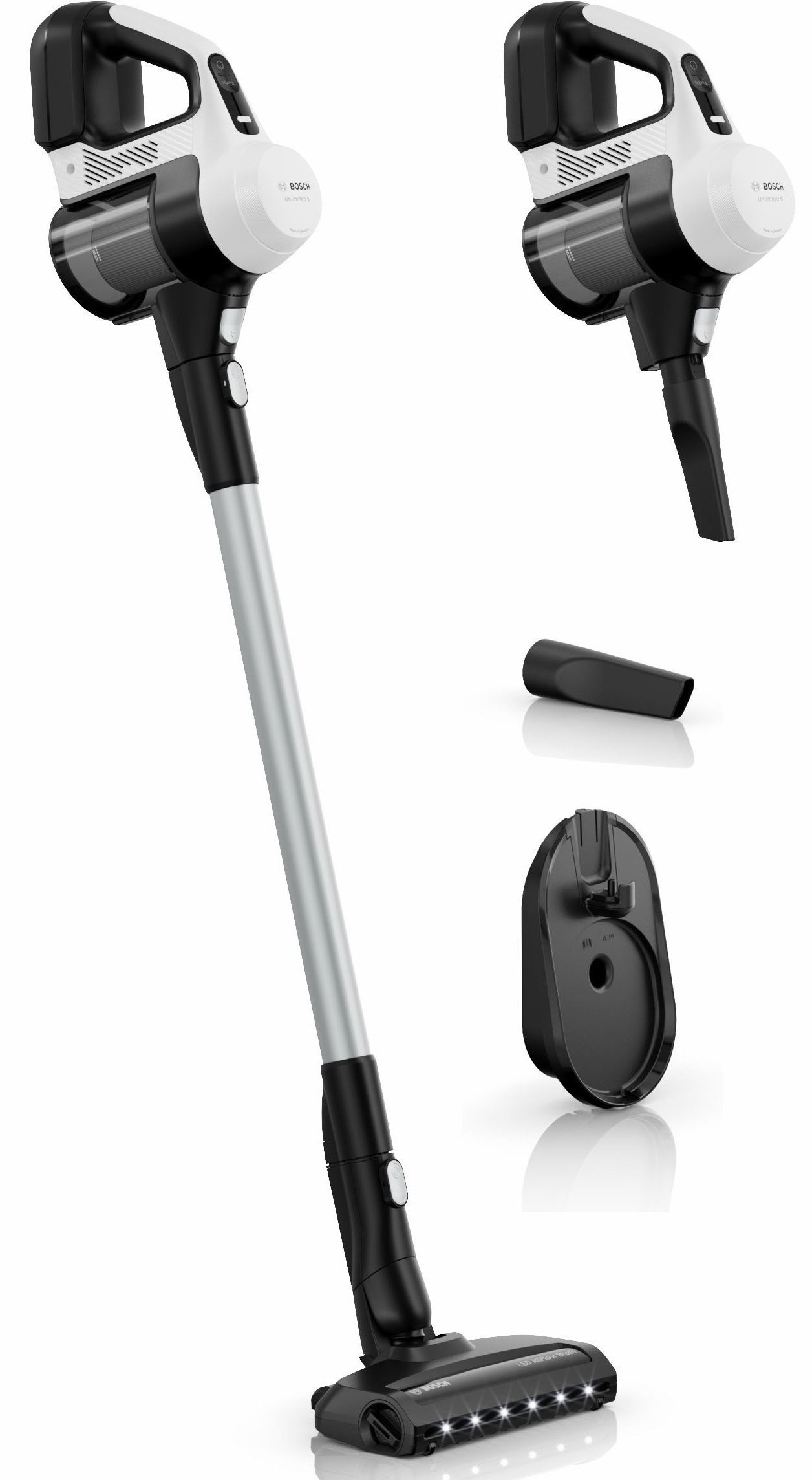 BOSCH Akku-Stielstaubsauger »Unlimited 5 BBU52WBA, LED-Düse, Made in Germany« starke Saugleistung, bis zu 50 Min. Laufzeit, Fugendüse, leicht, weiß