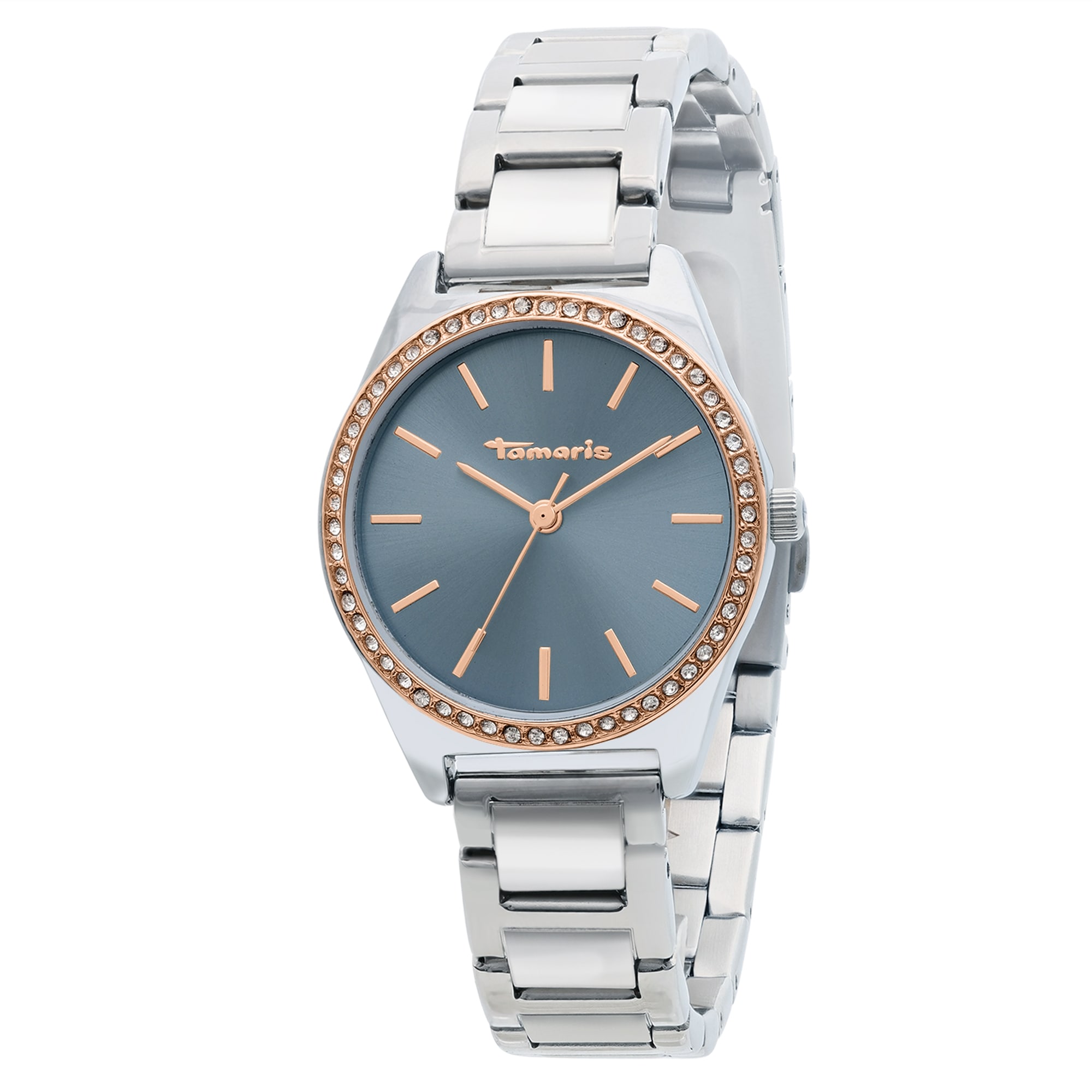 Tamaris Quarzuhr Armbanduhr, Damenuhr, Edelstahlarmband, analog, Glassteine