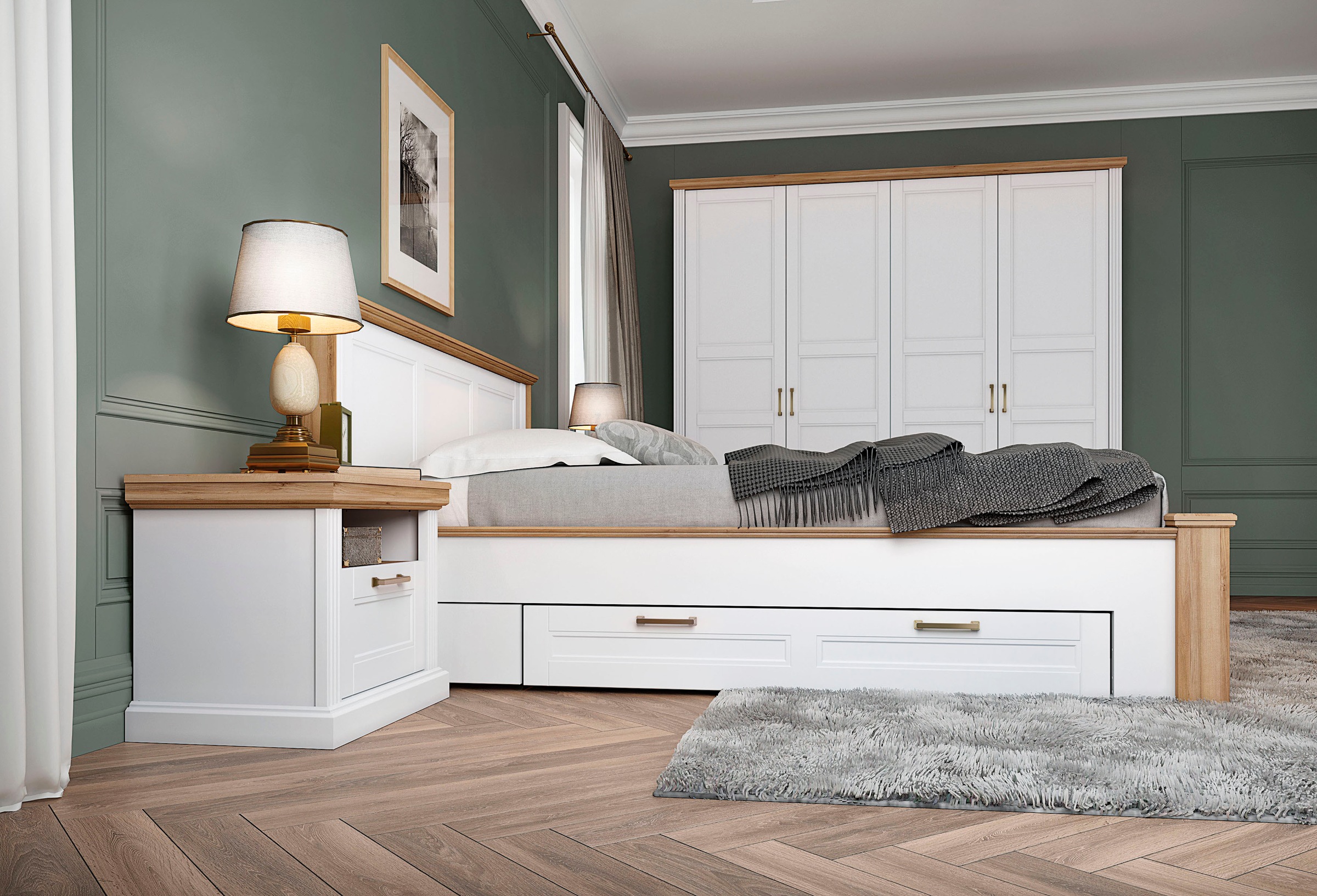 OTTO home Nachtkonsole "Tara, im klassischen Landhausstil, FSC-zertifiziert" 1 offenes Fach und 1 Schublade mit Metallgriff, Soft-Close-Funktion, lackiert mit wasserbasiertem UV-Lack, 62x43x52cm (BxHxT)