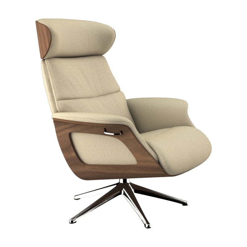 FLEXLUX Relaxsessel »Clement Relaxstuhl, Polstersessel, Liegesessel, TV-Sessel,«, Rücken- & Kopfteilverstellung, Drehbar, Armlehne Walnuss, Fuß Alu