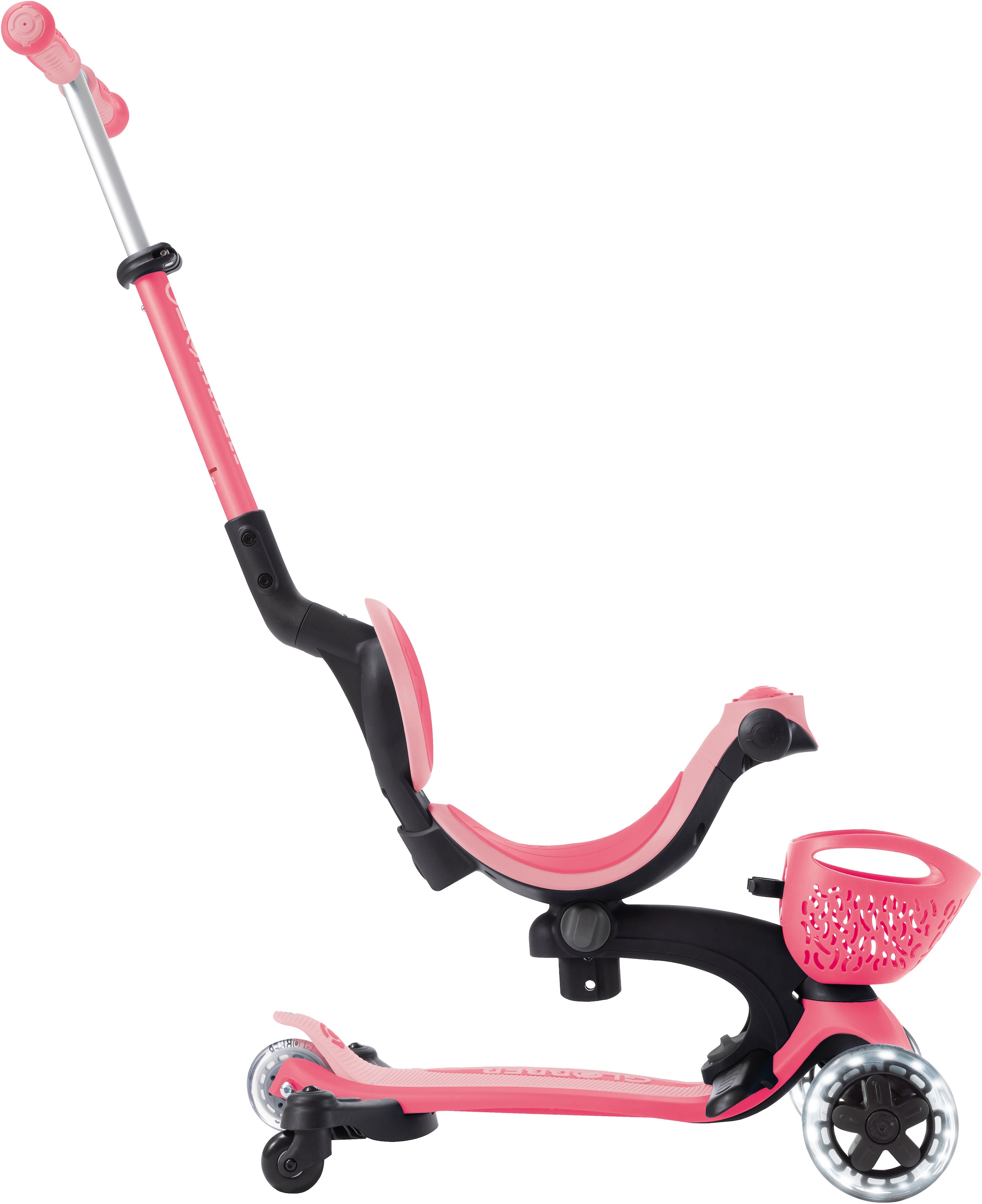Globber Tretroller »GO-UP BABY 360 LIGHTS, mit Leuchtrollen und Leuchtmodul« Aufsitzrad, Laufrad und Scooter in Einem