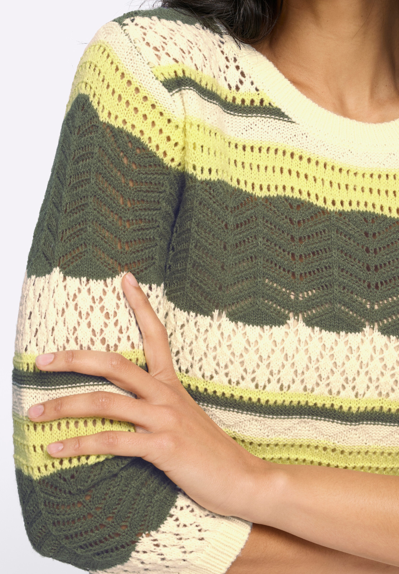 Sieh an! Rundhalspullover »3/4-Arm-Pullover 3/4 Arm-Pullover mit Ajour-Muster«