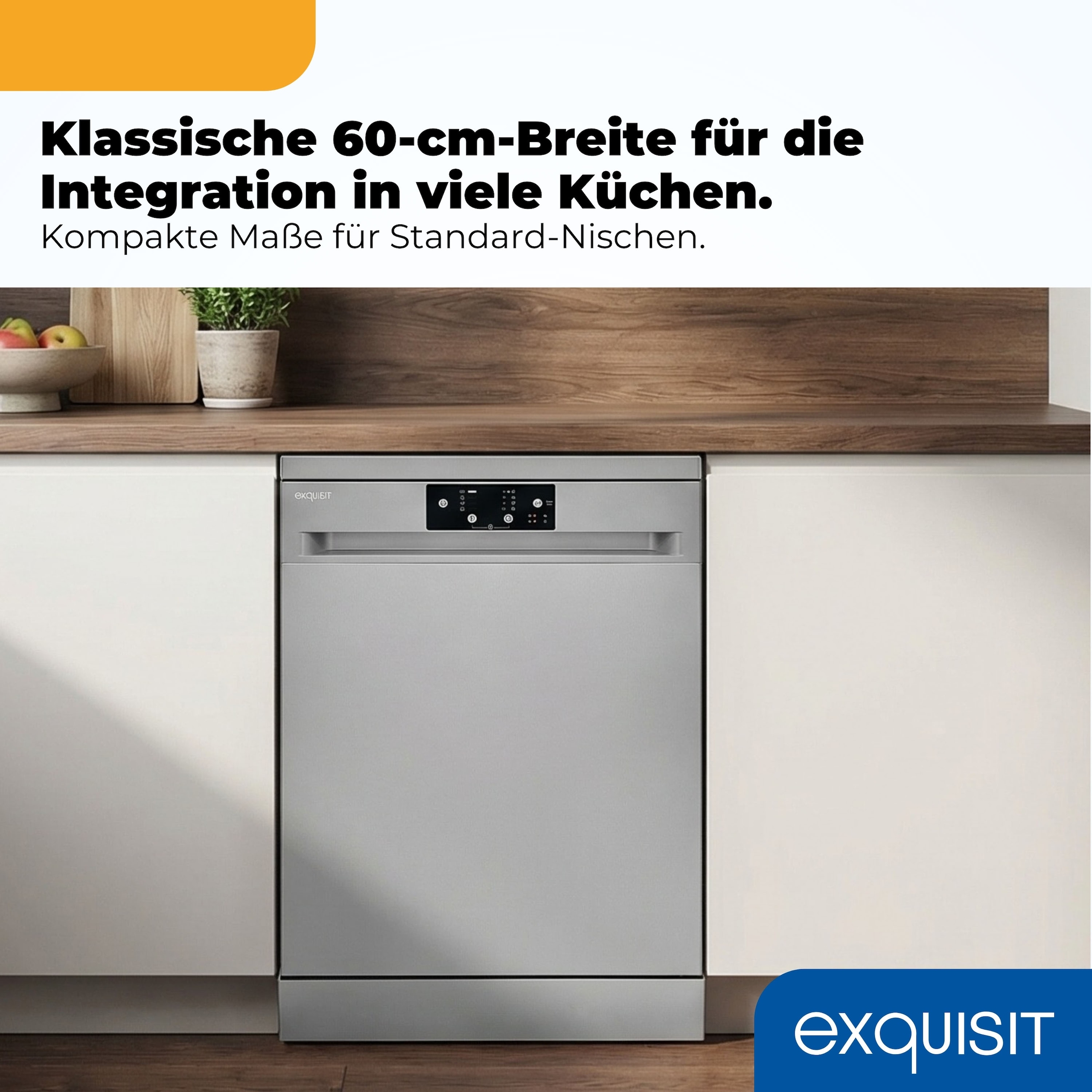 exquisit Standgeschirrspüler 9114 »GSP9114-451D silber« 11,9 l 14 tlg. Maßgedecke 14 Maßgedecke & flüsterleise 49 dB – stark und angenehm ruhig