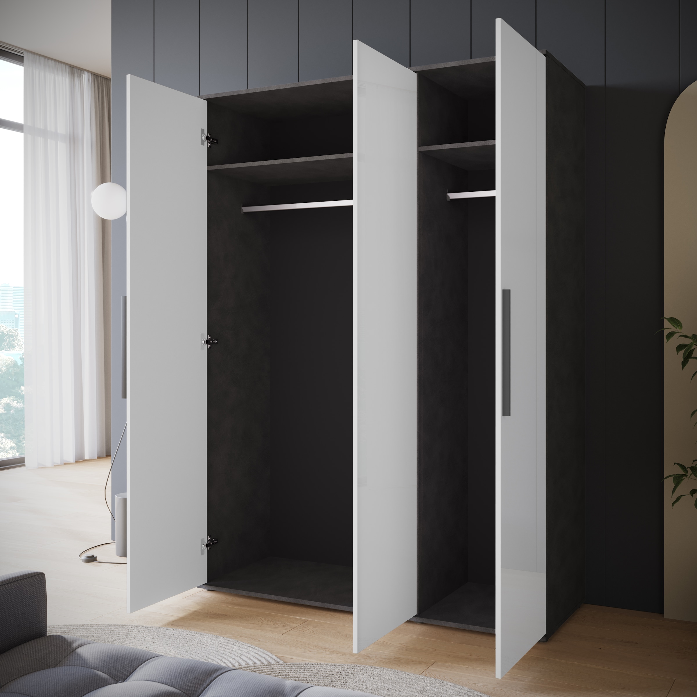 INOSIGN Kleiderschrank »LAGOS Wäscheschrank, Garderobe, schwarze Griffe, Made in Europe«, Moderner Drehtürenschrank, FSC-zertifiziert, Schlafzimmerschrank