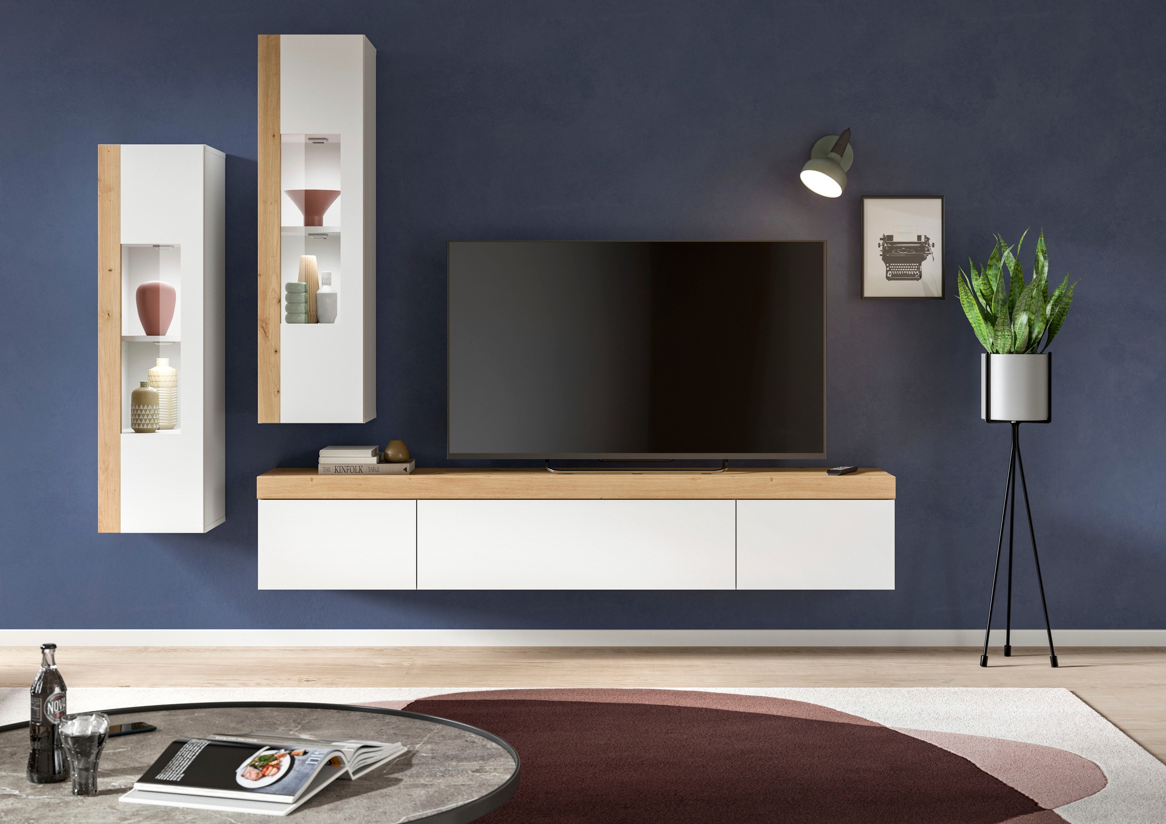 INOSIGN Wohnwand »Svala, Breite 180 cm, Wohnkombination«, (Set, 3 St.), stehend u. hängend montierbar, Vitrinenschränke, Lowboard