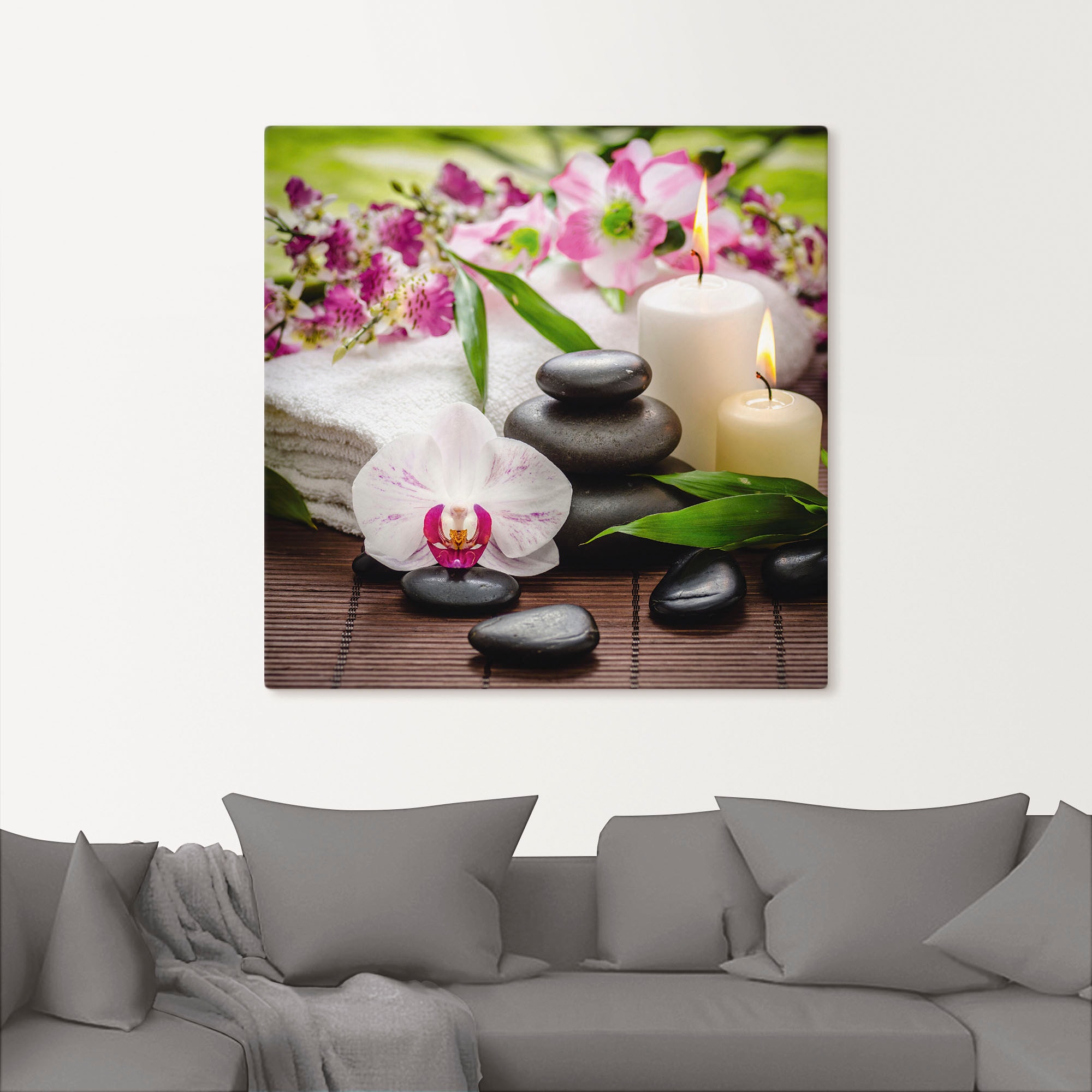 Artland Wandbild »Spa Orchideen Bambus Kerze«, Zen Bilder, (1 St.), als Alubild, Outdoorbild, Leinwandbild, Poster, Wandaufkleber