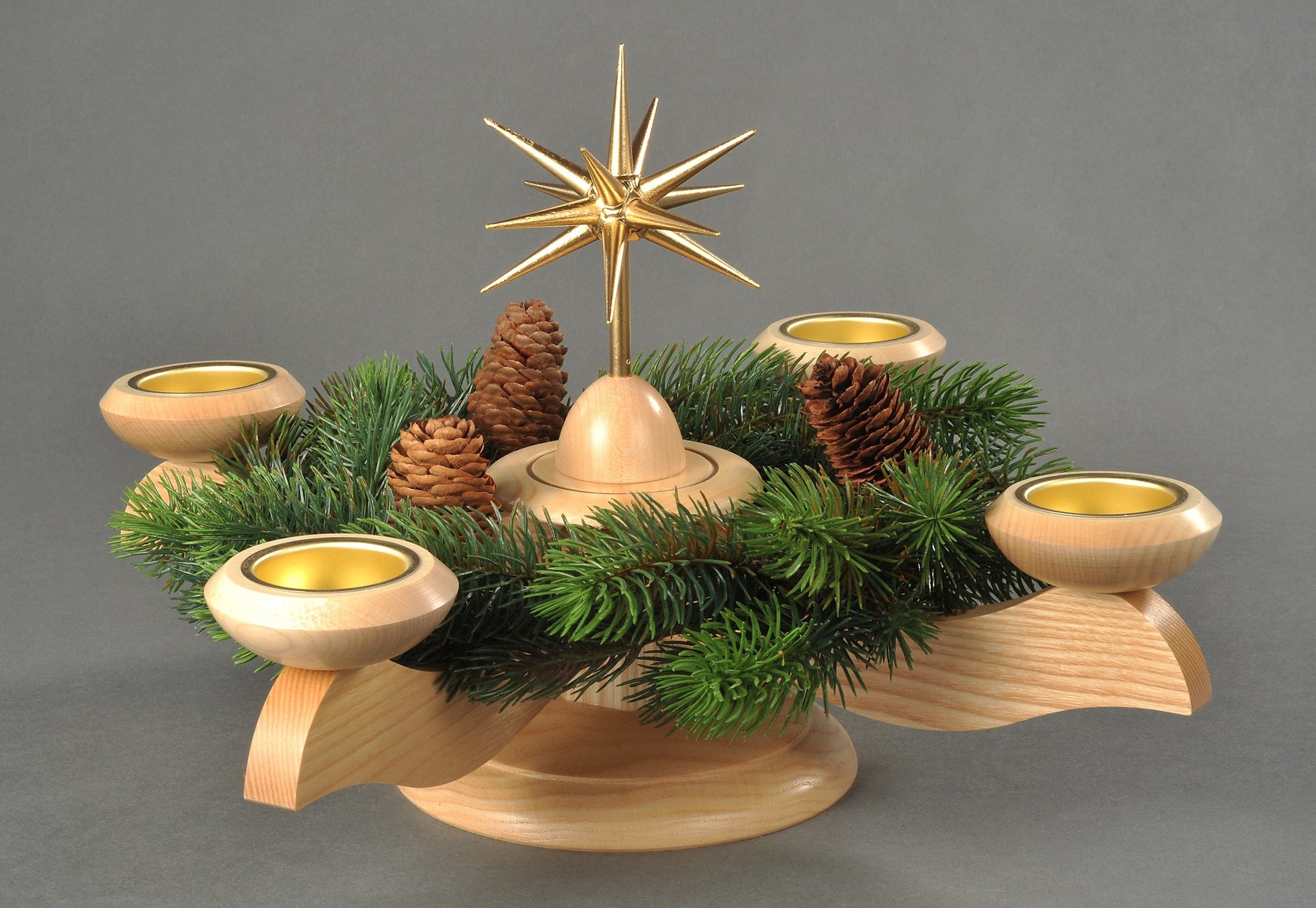 Albin Preissler Adventsleuchter »Weihnachtsstern, Weihnachtsdeko«, Ø 29 cm,  natur, inkl. Tannenkranz auf Raten bestellen